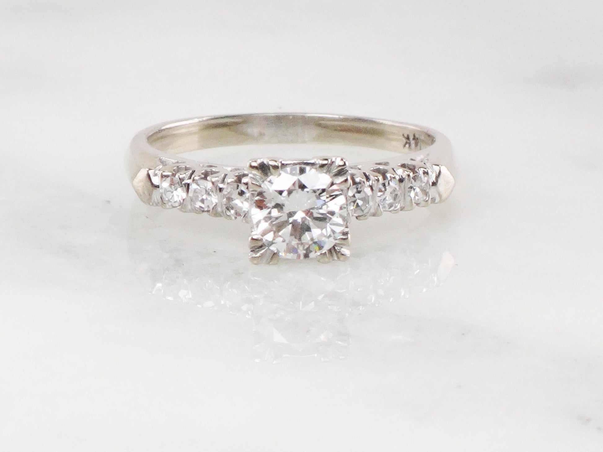 Vintage .55 Carat Diamond Engagement Ring: 14k White Gold, Size 6.5
