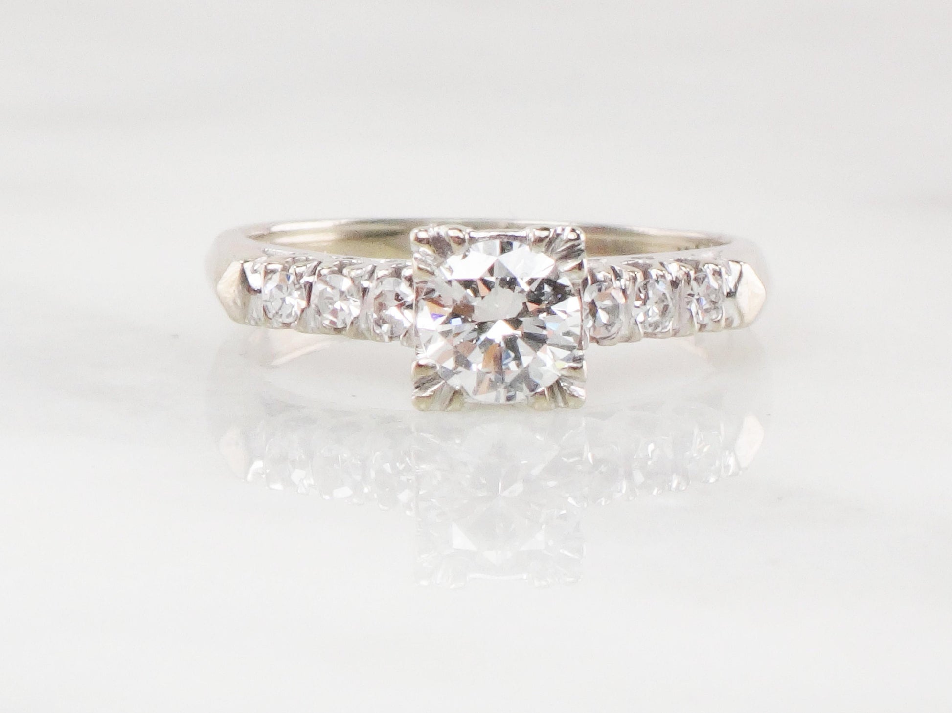 Vintage .55 Carat Diamond Engagement Ring: 14k White Gold, Size 6.5