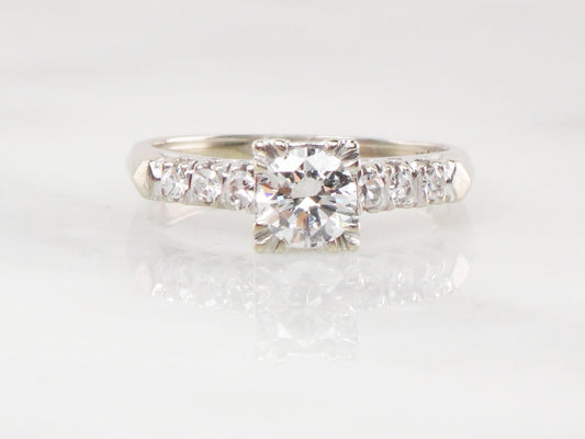 Vintage .55 Carat Diamond Engagement Ring: 14k White Gold, Size 6.5