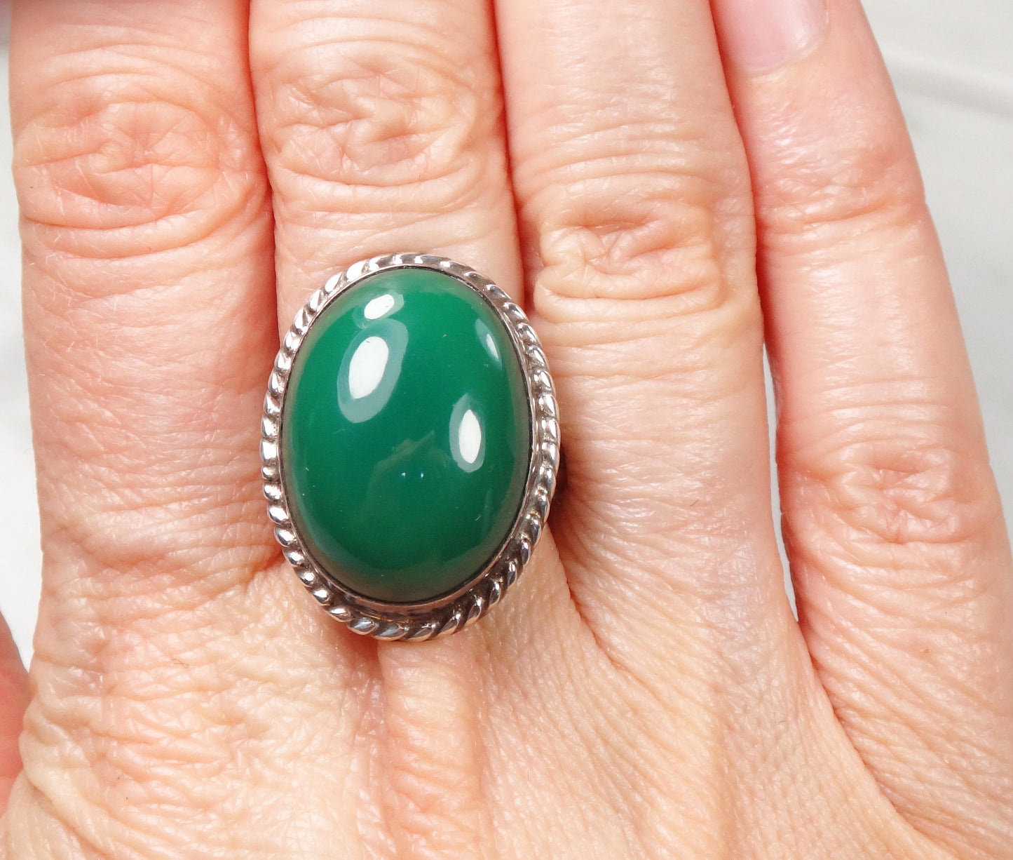 Vintage Sterling Silver Green Glass Ring: Southwestern Statement Jewelry