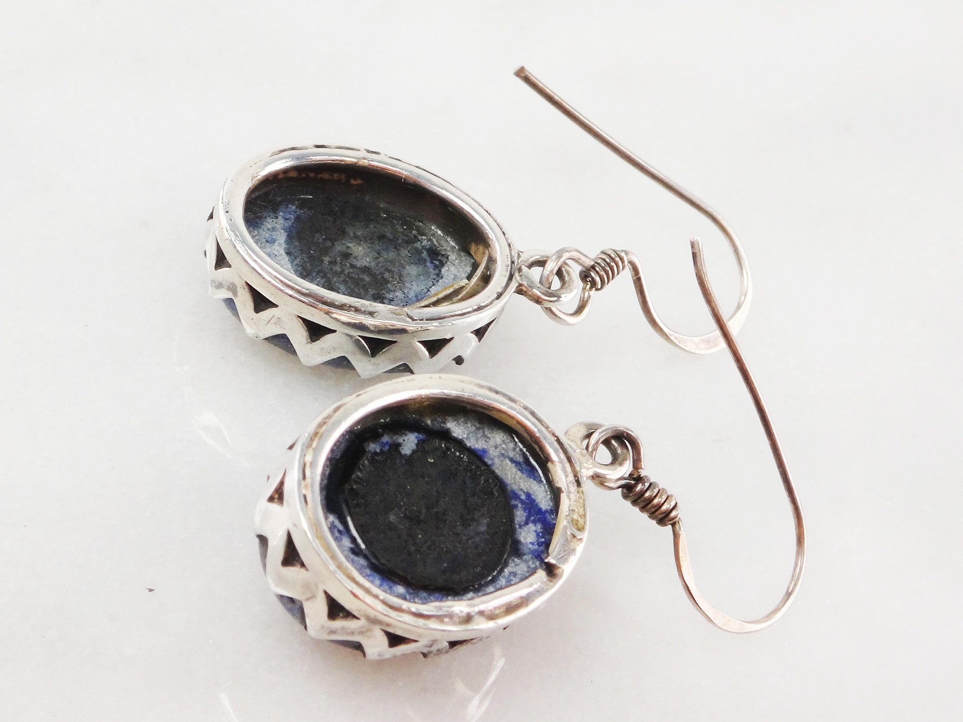 Vintage Sterling Silver Sodalite Dangle Earrings: Blue Stone Jewelry