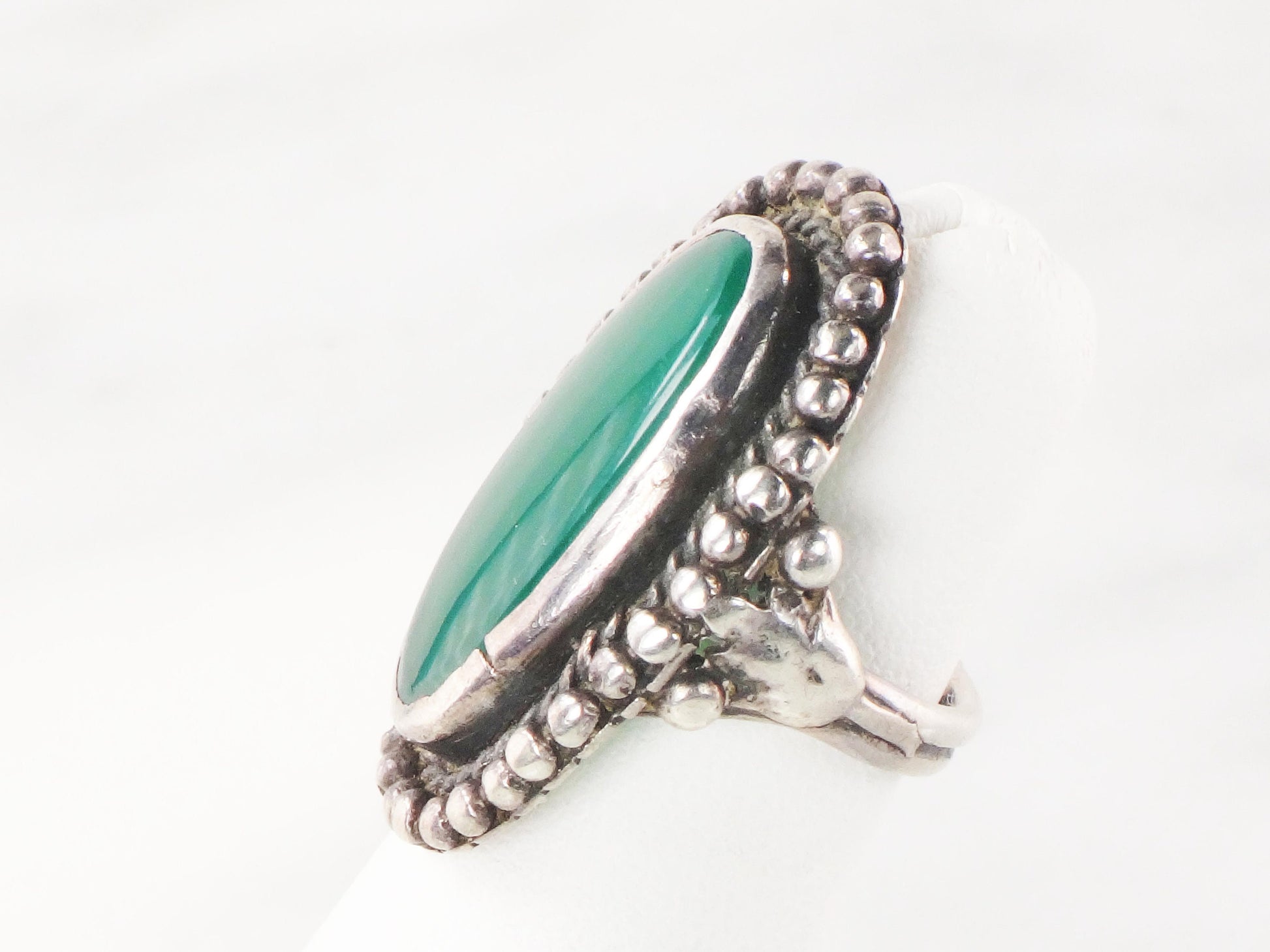 Vintage Sterling Silver Green Glass Ring - Size 5 1/2