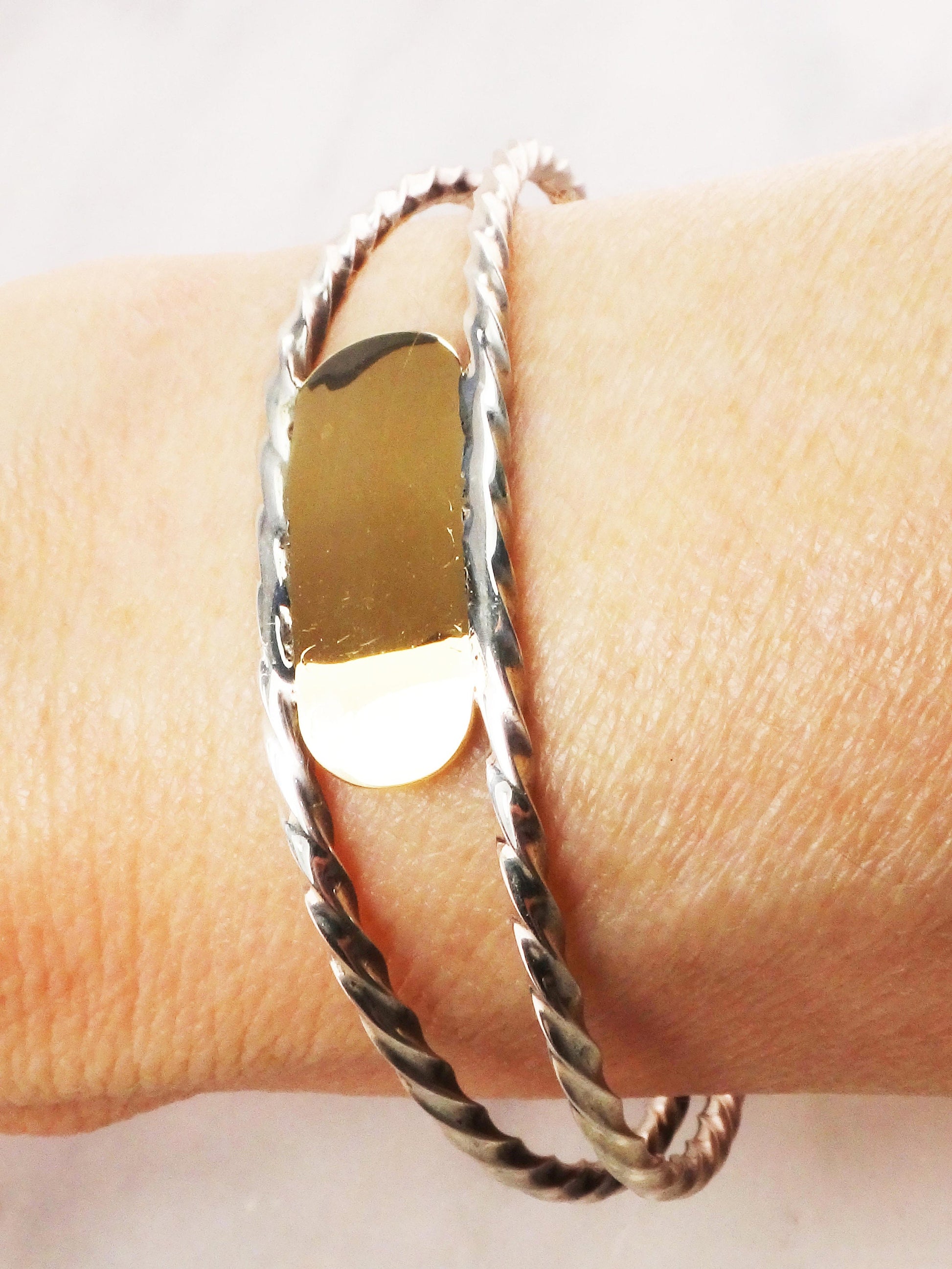 Vintage 14k Gold and Sterling Silver Cuff - Mixed Metal Monogram Name Bracelet - Engravable ID Jewelry - Circa 1970's