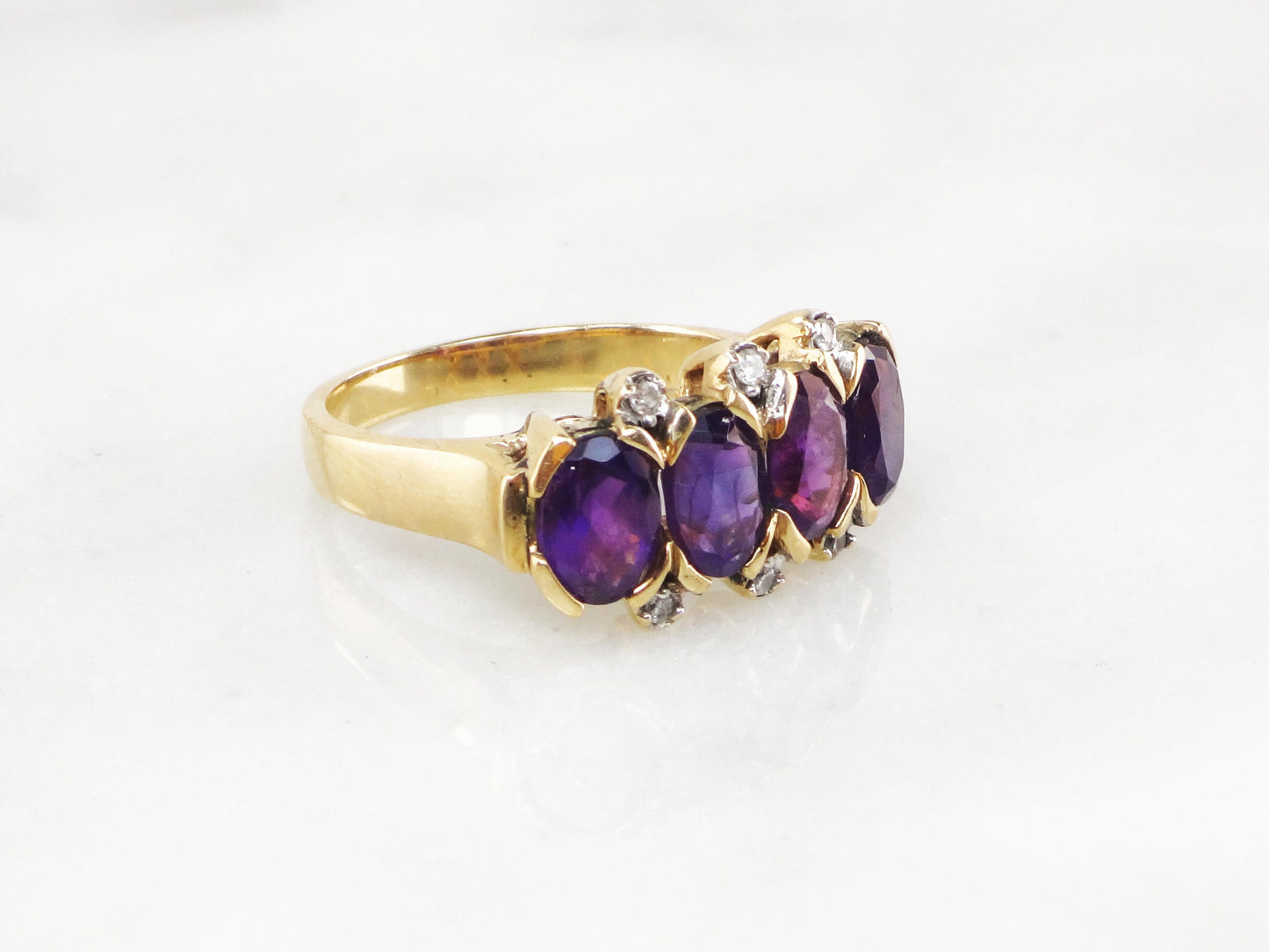 Vintage 10k Gold Purple Iolite and Diamond Ring Purple Stone Band Amethyst Colored Everyday Ring