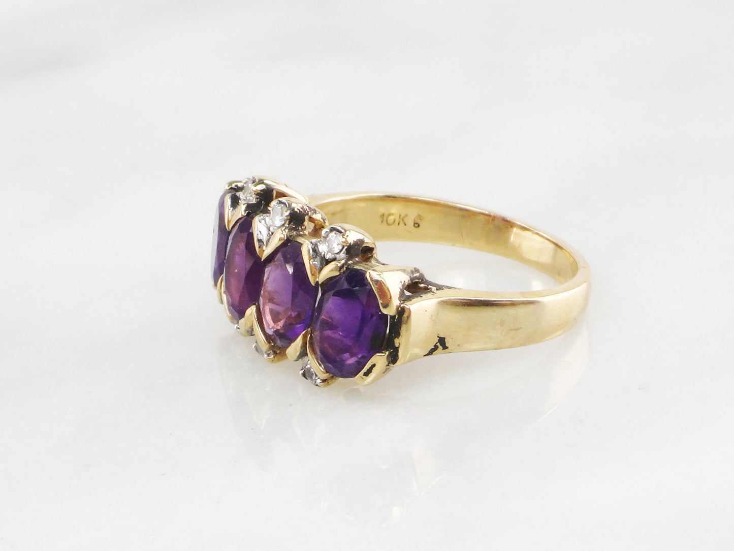 Vintage 10k Gold Purple Iolite and Diamond Ring Purple Stone Band Amethyst Colored Everyday Ring