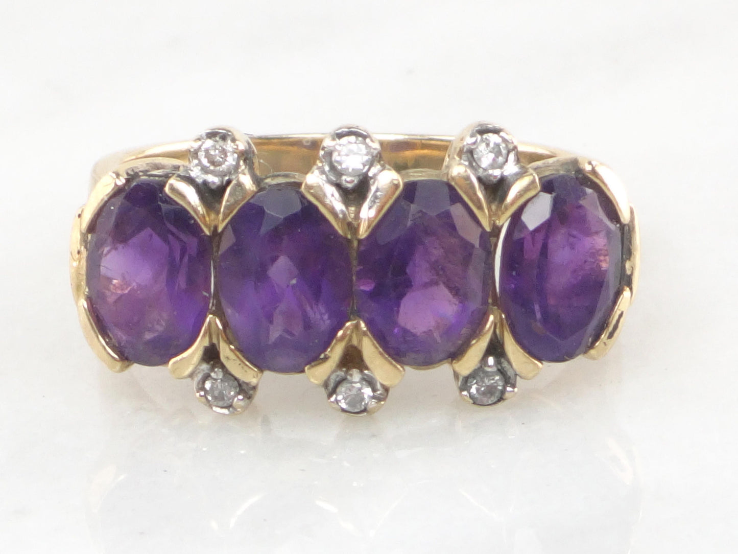 Vintage 10k Gold Purple Iolite and Diamond Ring Purple Stone Band Amethyst Colored Everyday Ring