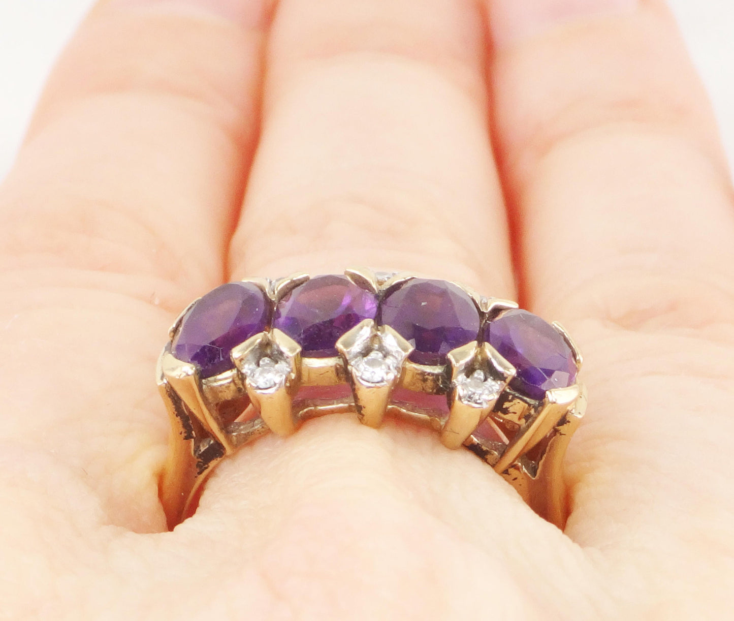 Vintage 10k Gold Purple Iolite and Diamond Ring Purple Stone Band Amethyst Colored Everyday Ring