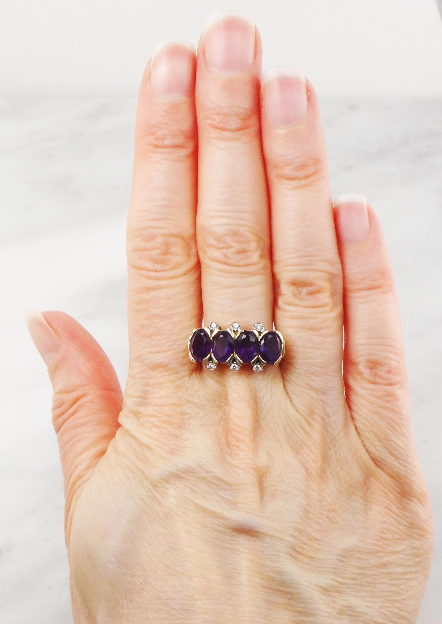 Vintage 10k Gold Iolite Diamond Ring: Purple Stone Band