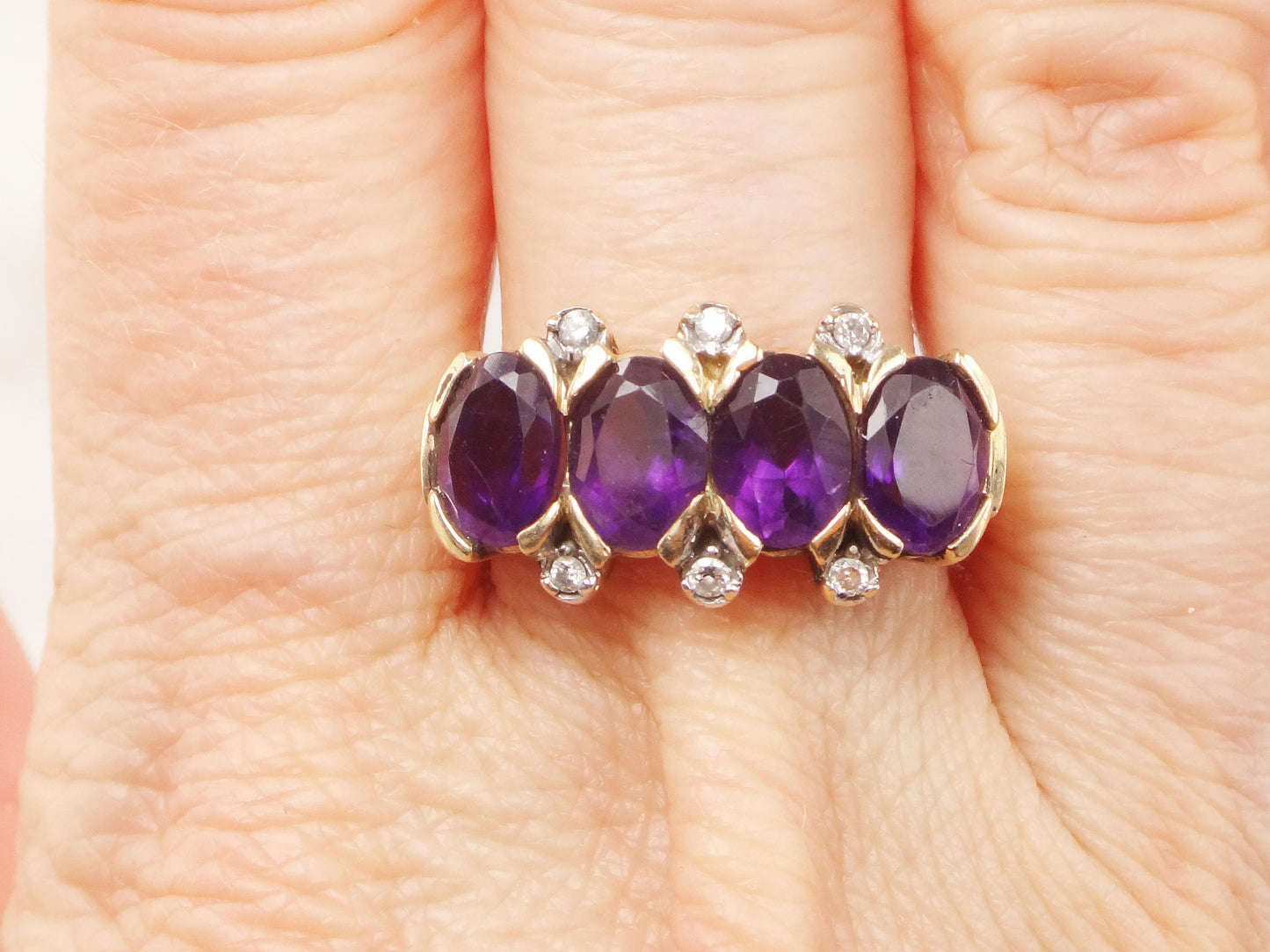 Vintage 10k Gold Purple Iolite and Diamond Ring Purple Stone Band Amethyst Colored Everyday Ring