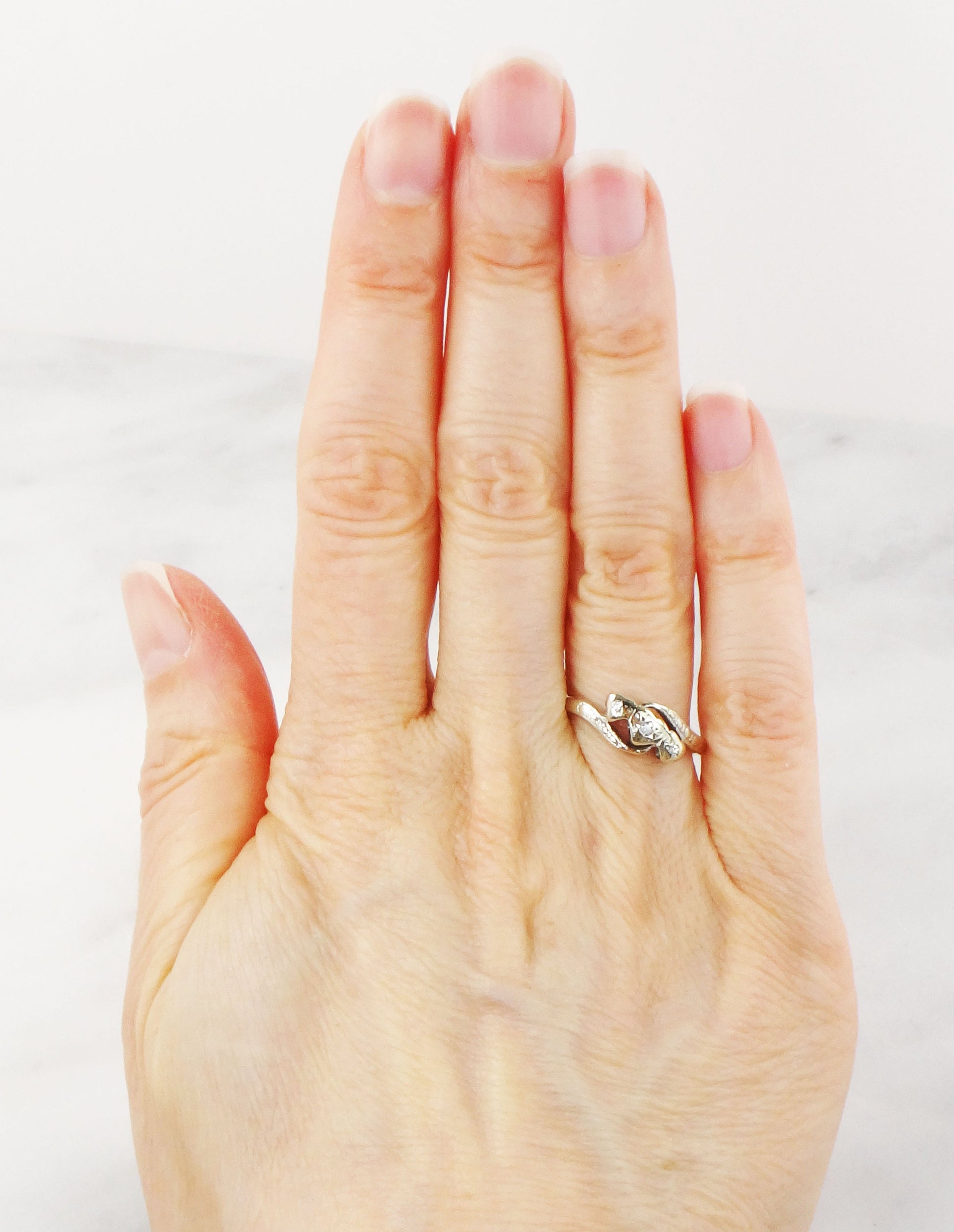 Vintage 18k Diamond Art Deco Ring: Triple Heart Promise Ring, Size 5.5