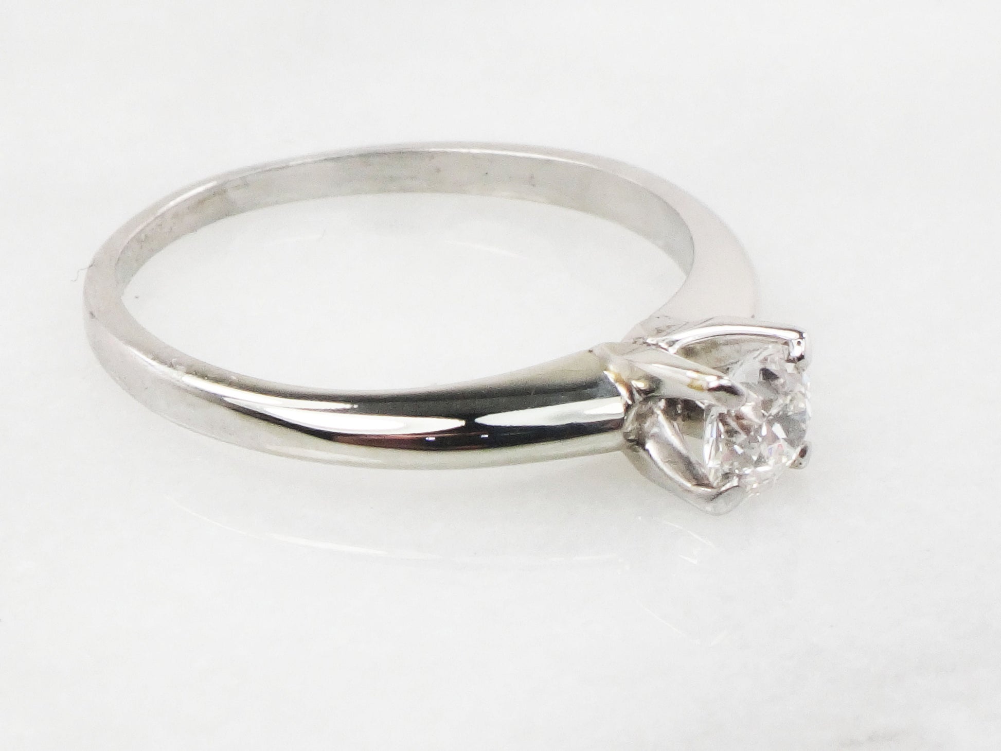 Vintage 18k Natural Diamond Engagement Ring White Gold Old European Cut Diamond Solitaire Engagement Ring Approx .35 Carats