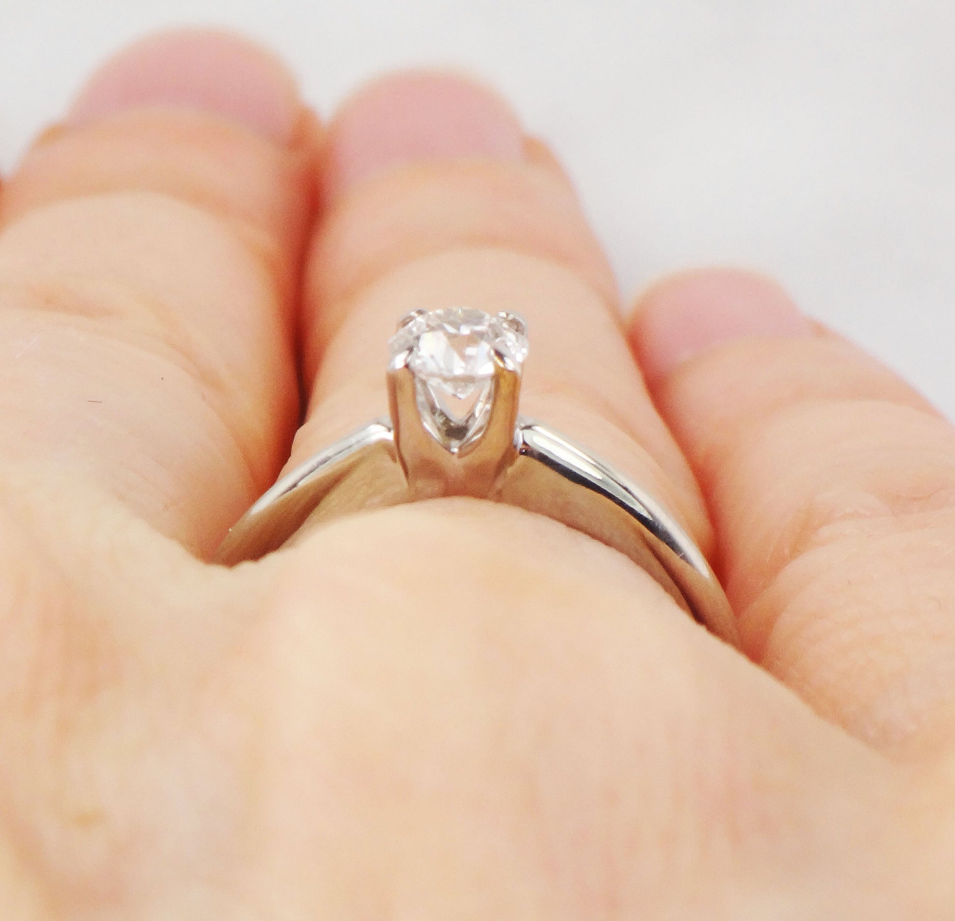 Vintage 18k Natural Diamond Engagement Ring White Gold Old European Cut Diamond Solitaire Engagement Ring Approx .35 Carats