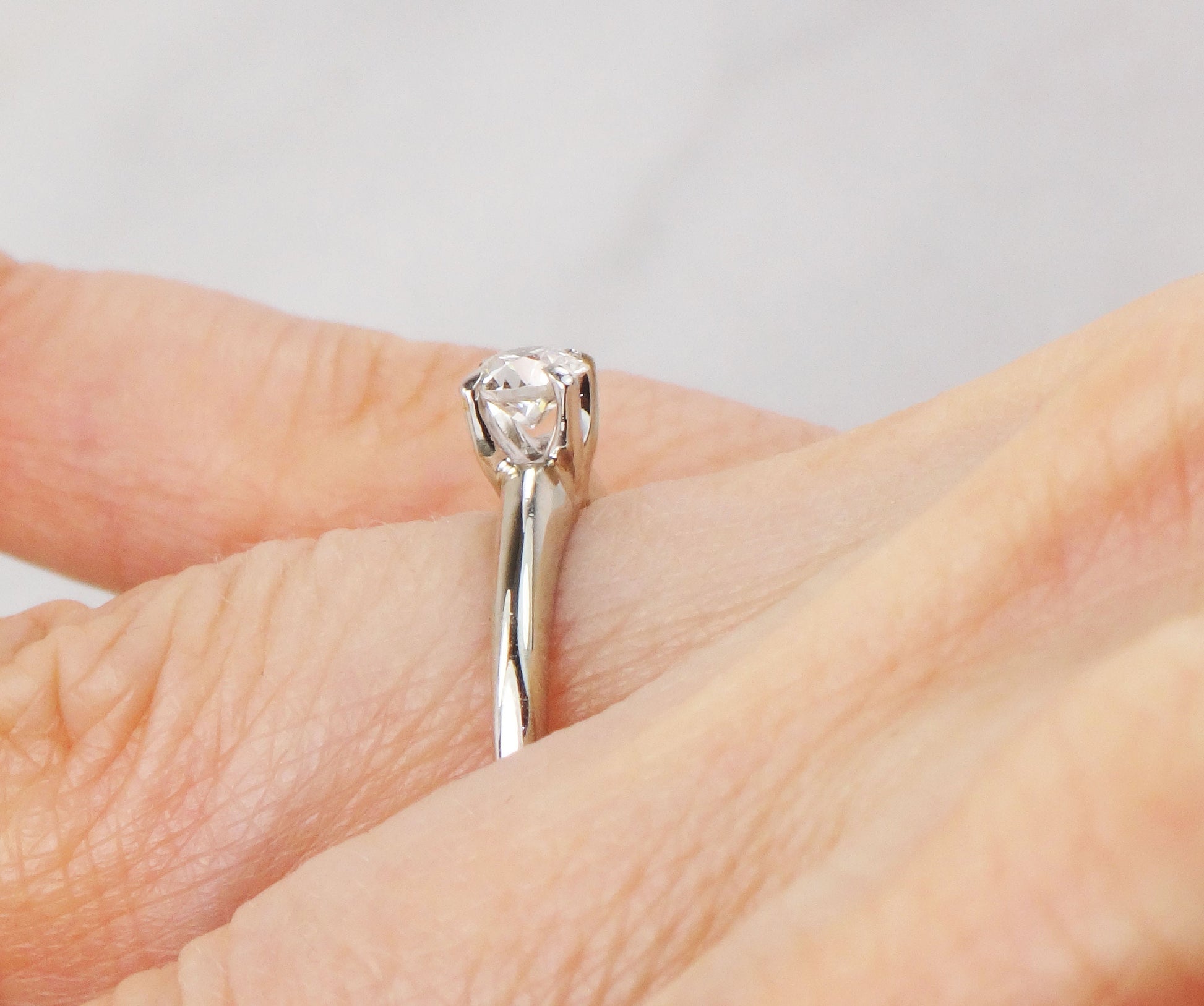 Vintage 18k Natural Diamond Engagement Ring White Gold Old European Cut Diamond Solitaire Engagement Ring Approx .35 Carats