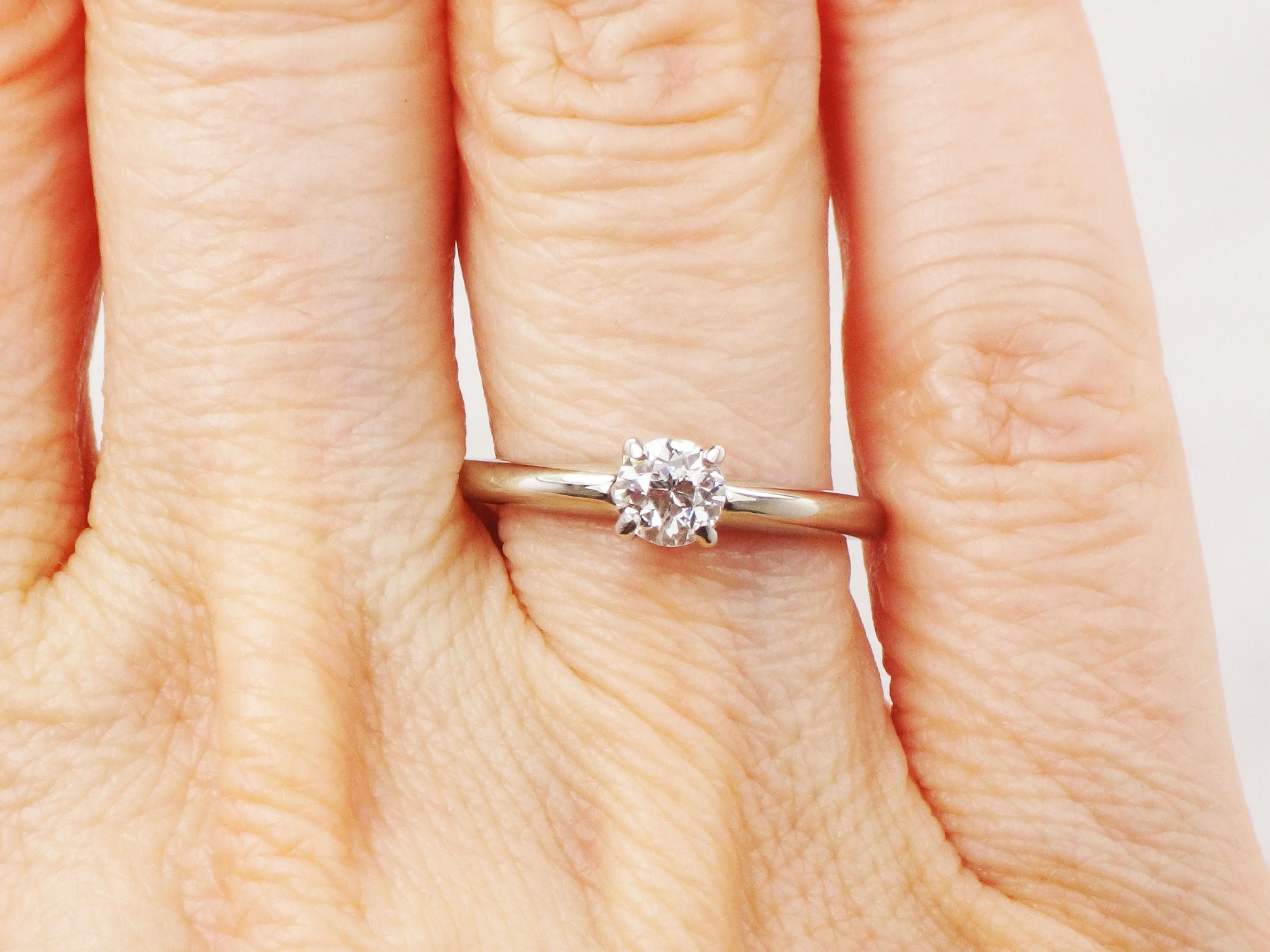 Vintage 18k Natural Diamond Engagement Ring White Gold Old European Cut Diamond Solitaire Engagement Ring Approx .35 Carats