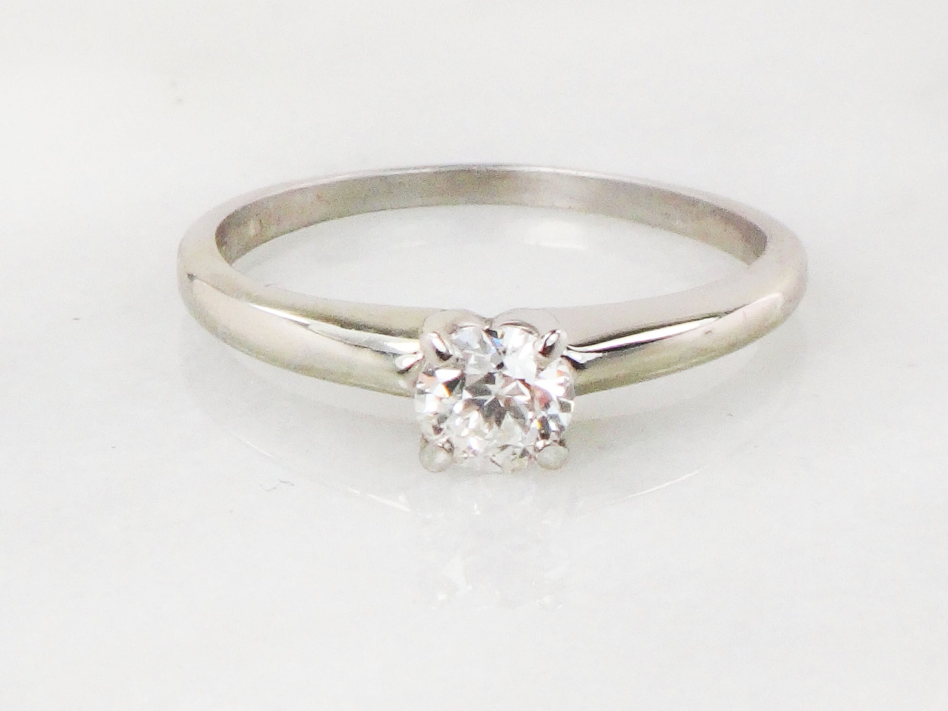 Vintage 18k Natural Diamond Engagement Ring White Gold Old European Cut Diamond Solitaire Engagement Ring Approx .35 Carats