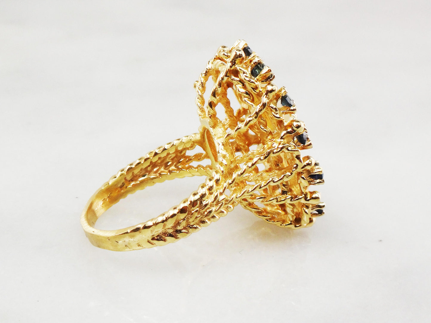 Vintage 14k Yellow Gold Natural Opal and Sapphire Ring, October Birthstone