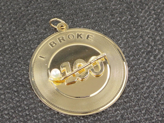 Vintage 14k Yellow Gold "I Broke 100" Golf Pearl Pendant: Charm