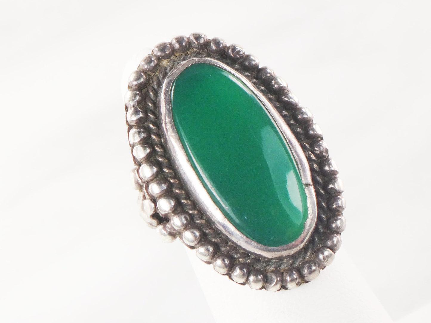 Vintage Sterling Silver Green Glass Ring - Size 5 1/2