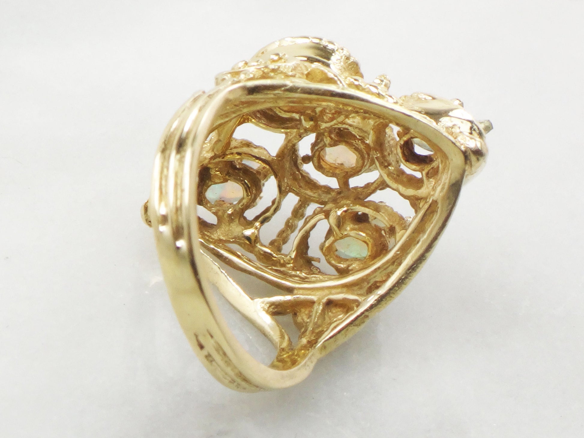 Vintage 14k Yellow Gold Natural Opal Cluster Ring October Birthstone Size 6