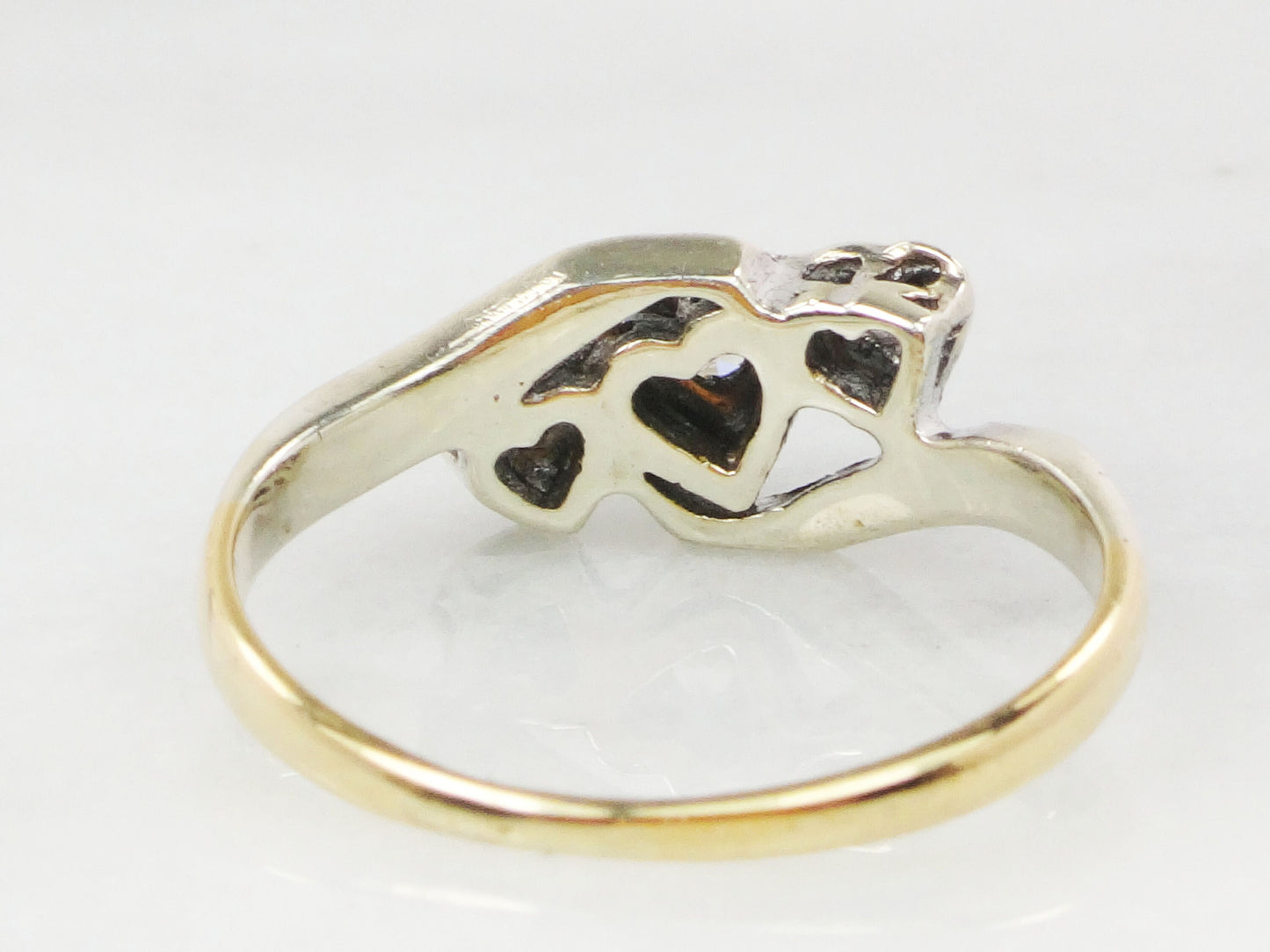 Vintage 18k Diamond Ring Art Deco Triple Heart Ring Promise Ring Petite Diamond Ring Size 5.5