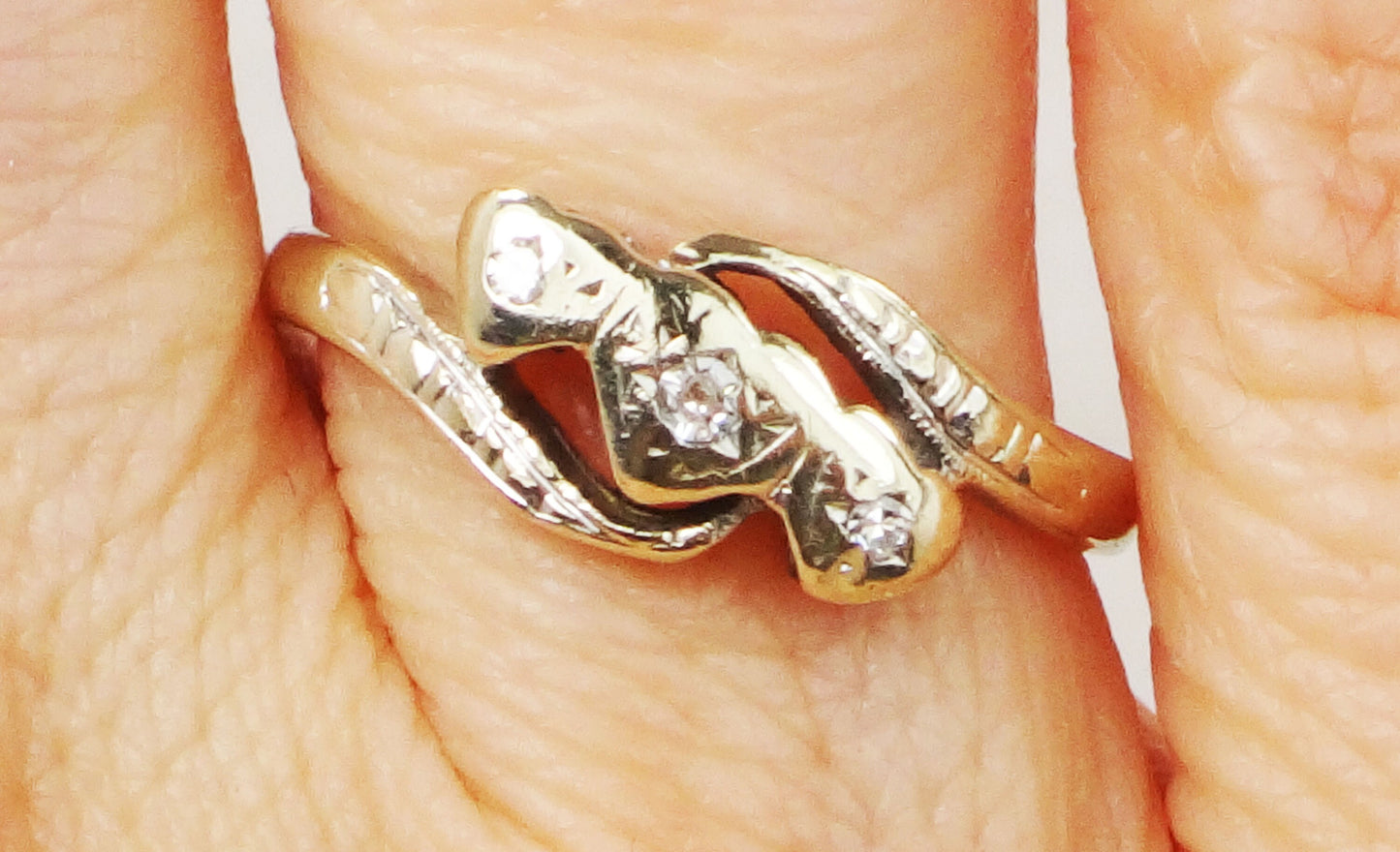 Vintage 18k Diamond Art Deco Ring: Triple Heart Promise Ring, Size 5.5