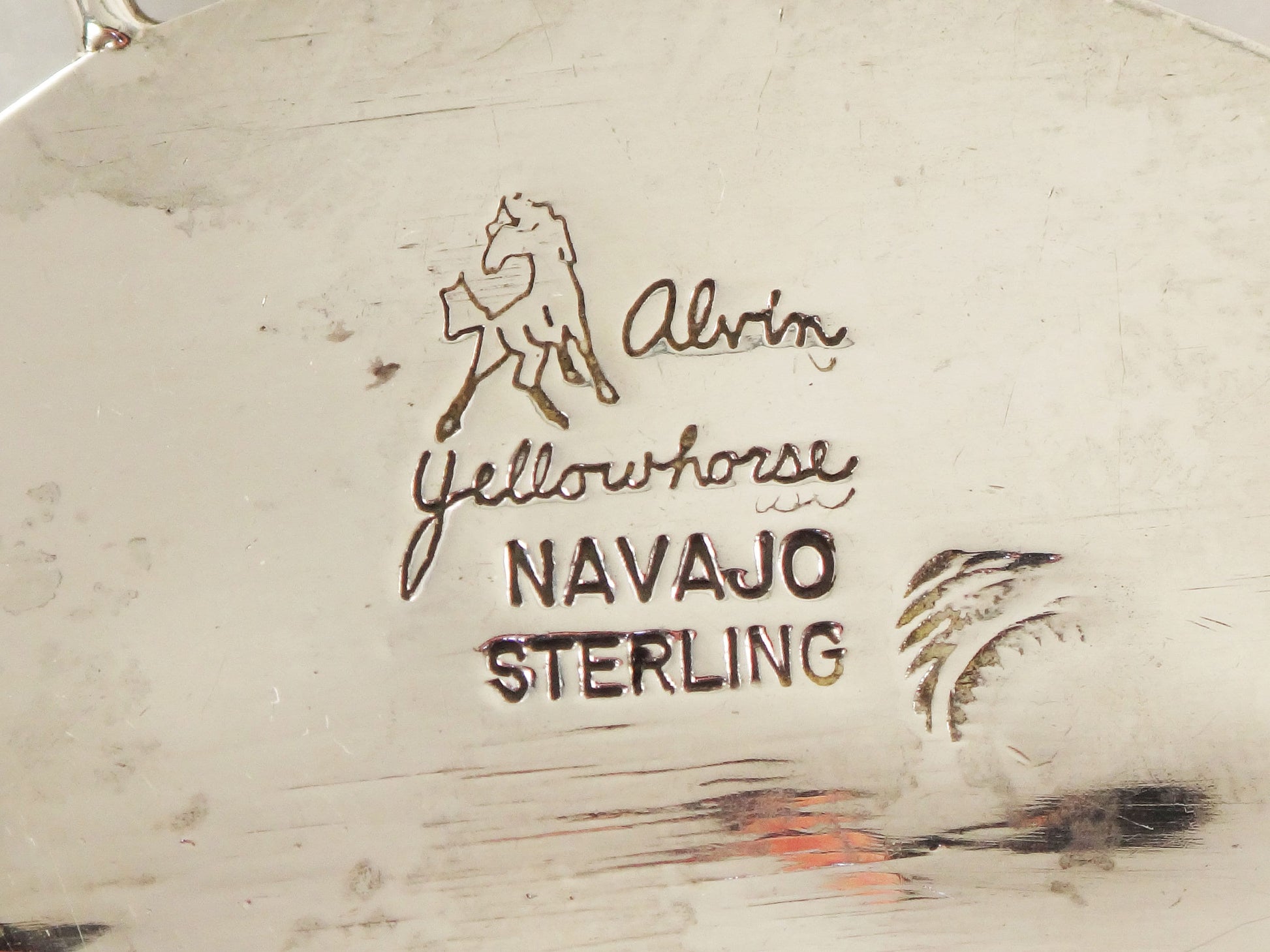 Alvin Yellowhorse Sterling Silver Bear Necklace Multi-Stone Inlaid Pendant and Silver Pearl Bead Chain