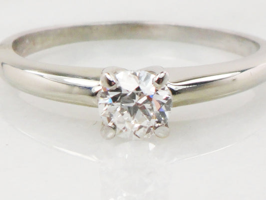 Vintage 18k Natural Diamond Engagement Ring White Gold Old European Cut Diamond Solitaire Engagement Ring Approx .35 Carats