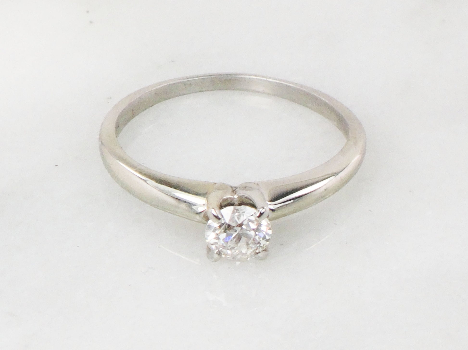 Vintage 18k Natural Diamond Engagement Ring White Gold Old European Cut Diamond Solitaire Engagement Ring Approx .35 Carats