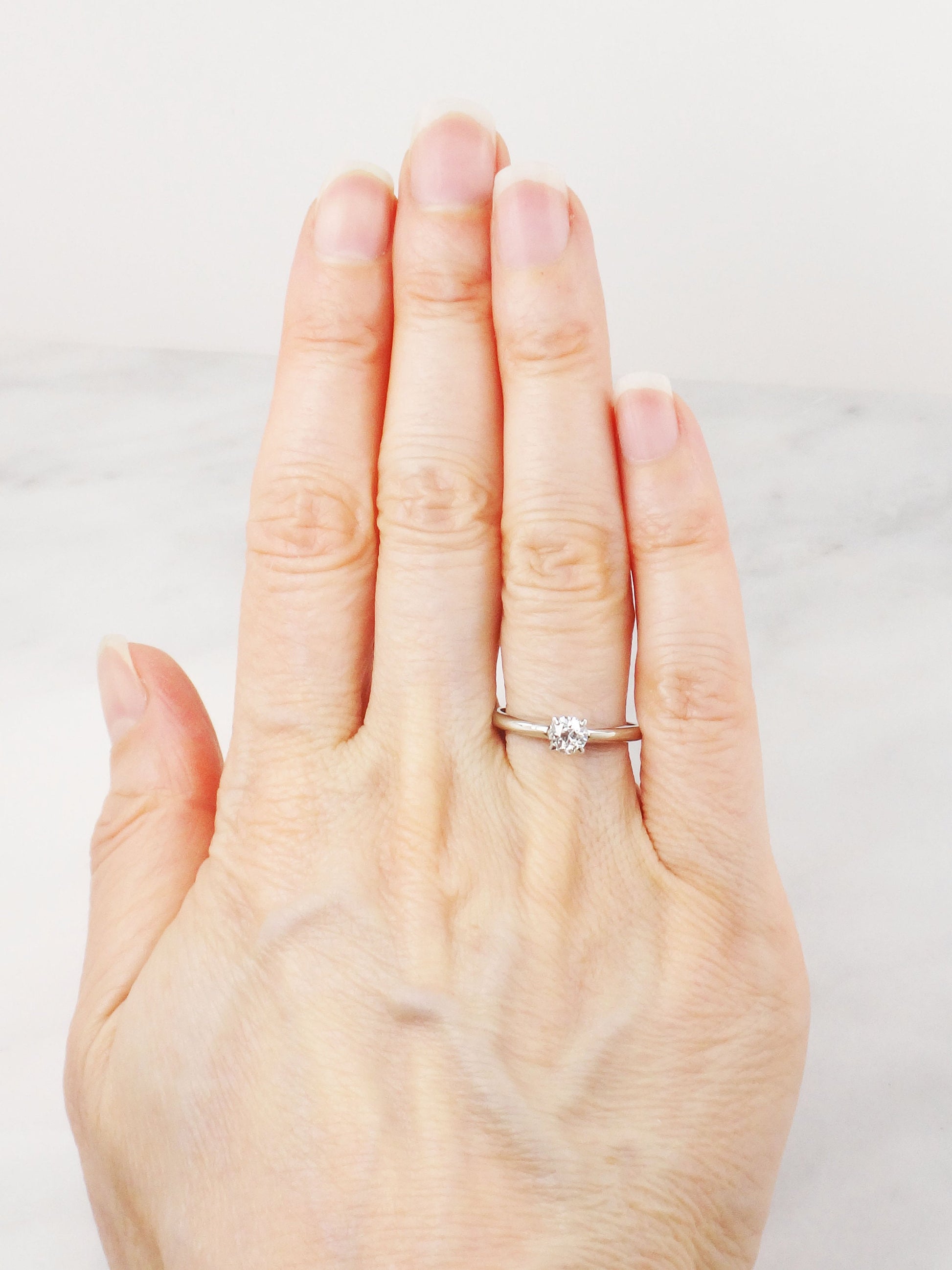 Vintage 18k Natural Diamond Engagement Ring White Gold Old European Cut Diamond Solitaire Engagement Ring Approx .35 Carats