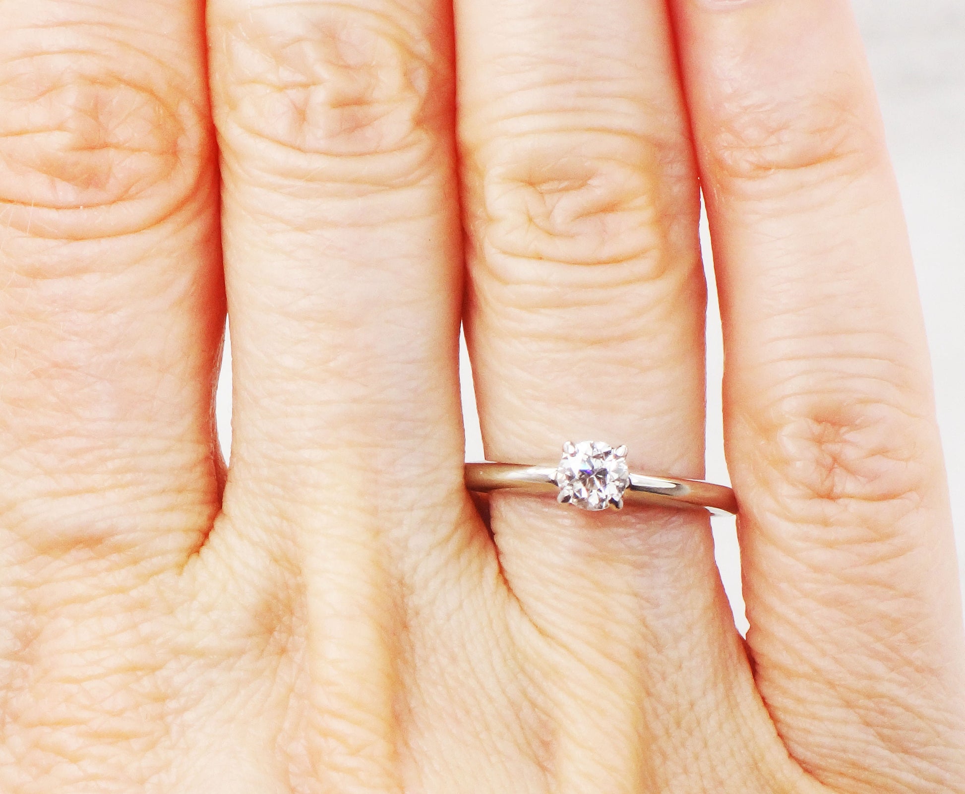 Vintage 18k Natural Diamond Engagement Ring White Gold Old European Cut Diamond Solitaire Engagement Ring Approx .35 Carats