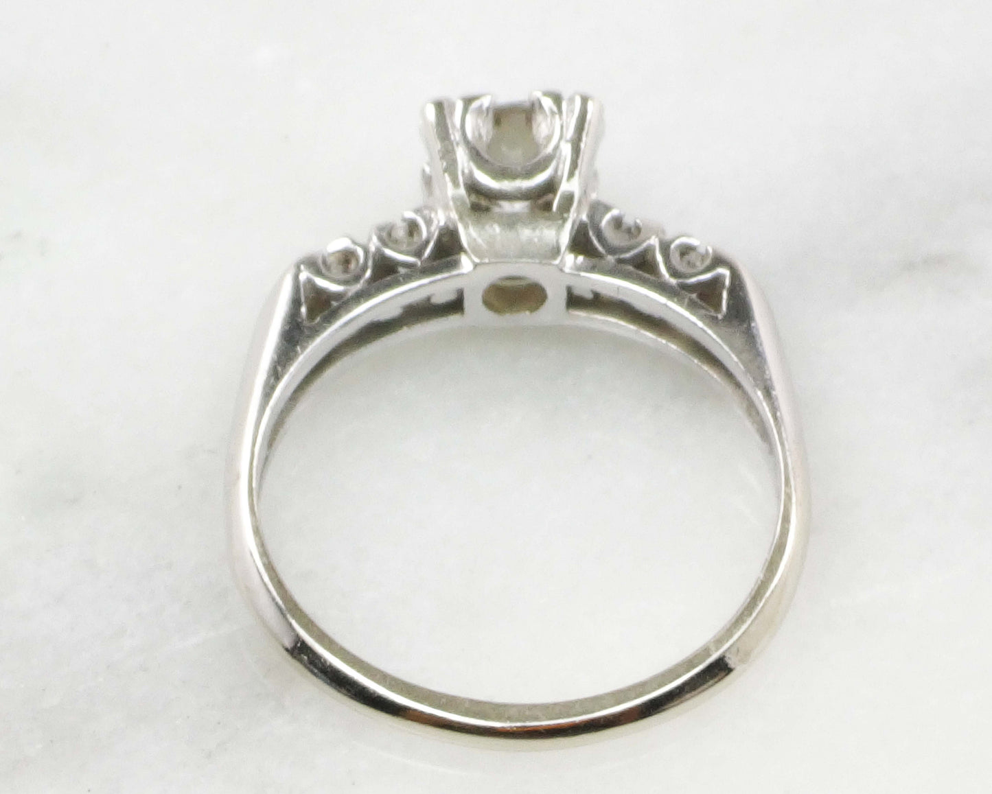 Vintage 14k White Gold Engagement Ring - Natural Round Brilliant Diamond Approximately .60 Carats TDW - Circa 1950's