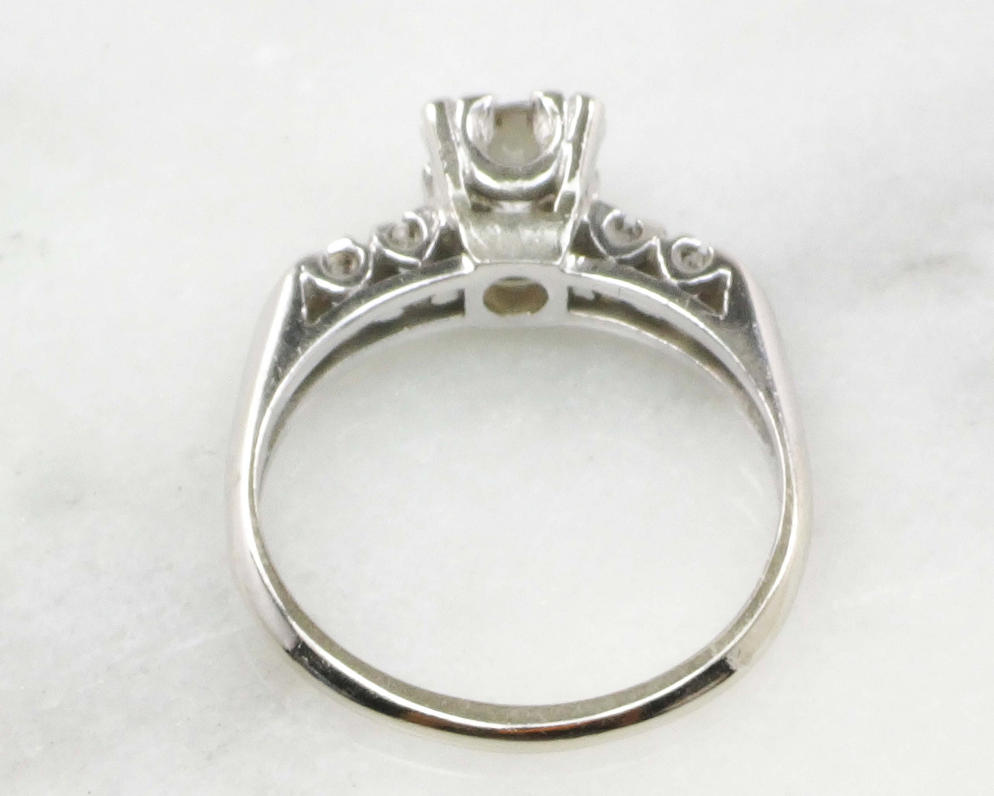 Vintage 14k White Gold Engagement Ring - Natural Round Brilliant Diamond Approximately .60 Carats TDW - Circa 1950's