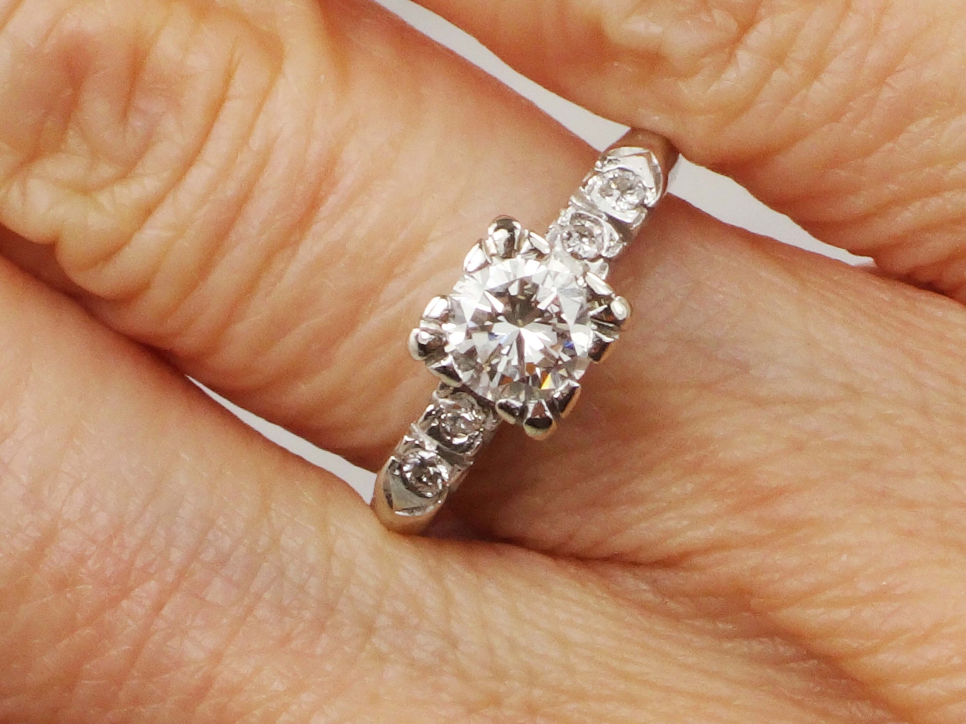 Vintage 14k White Gold Engagement Ring - Natural Round Brilliant Diamond Approximately .60 Carats TDW - Circa 1950's