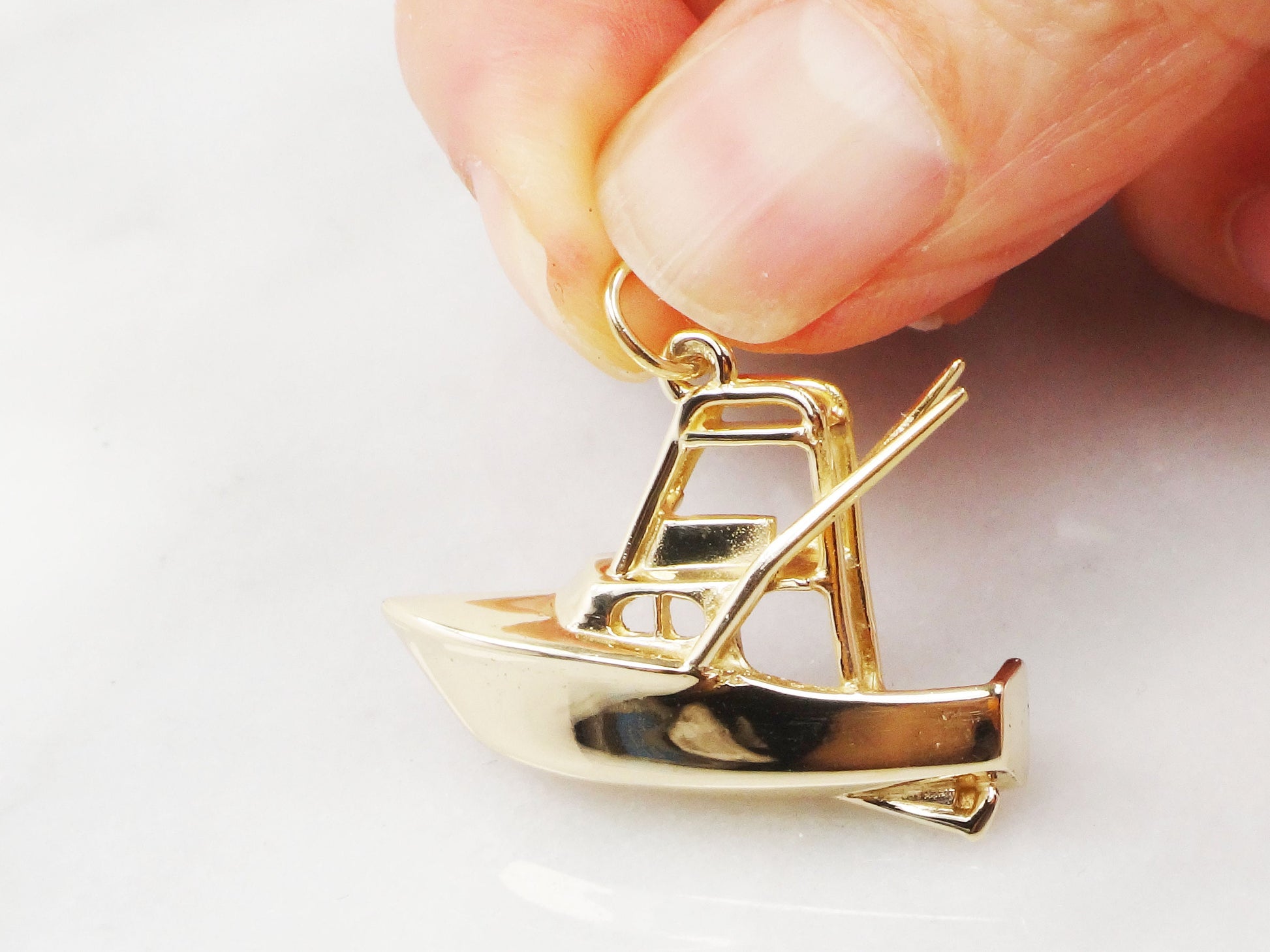 Vintage 14k Yellow Gold Fishing Boat Pendant Charm
