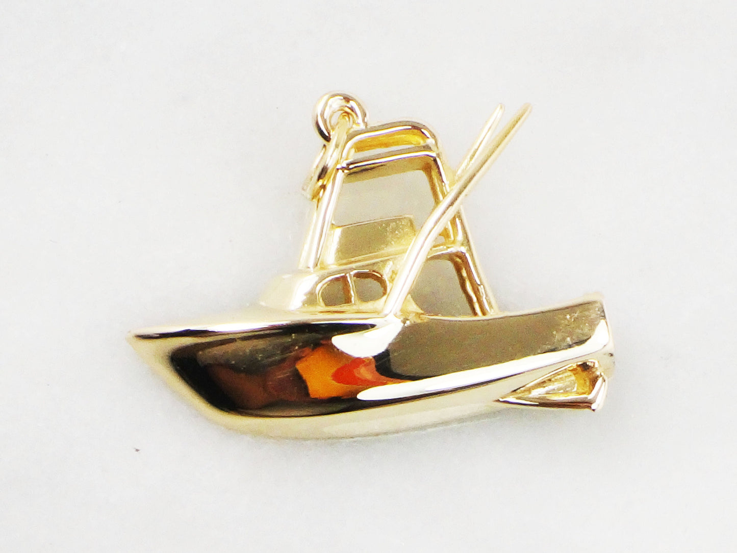 Vintage 14k Yellow Gold Fishing Boat Pendant Charm