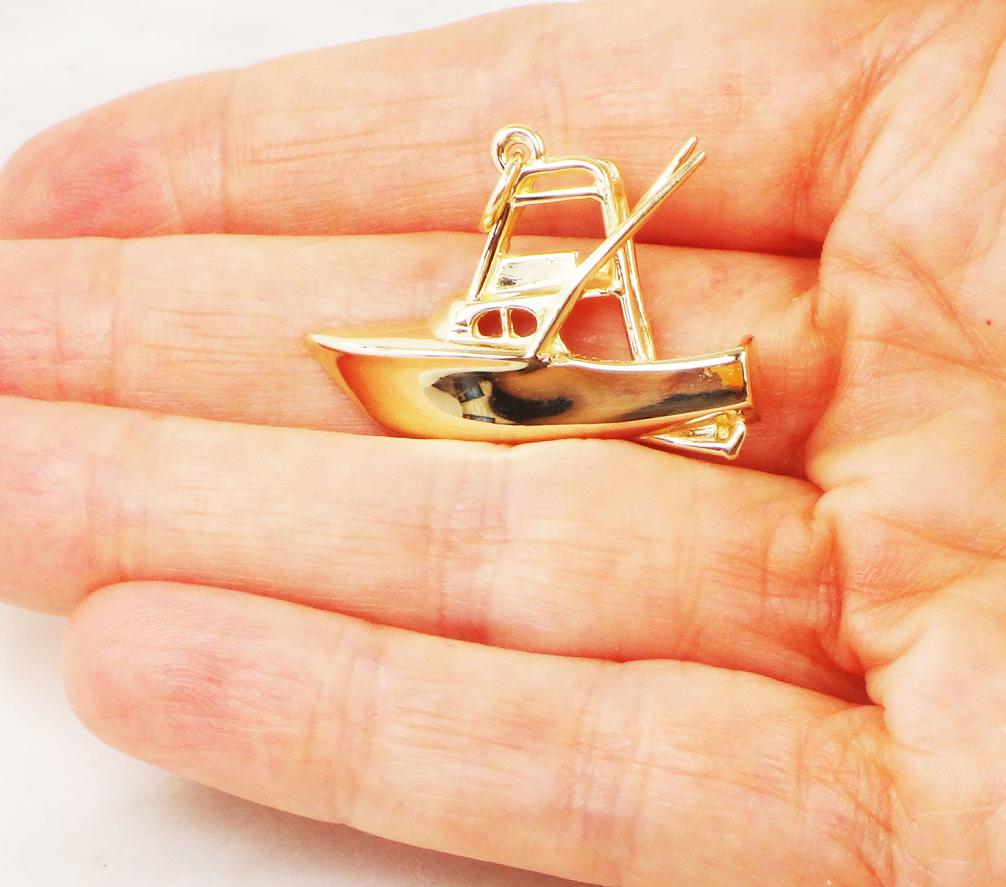 Vintage 14k Yellow Gold Fishing Boat Pendant Charm