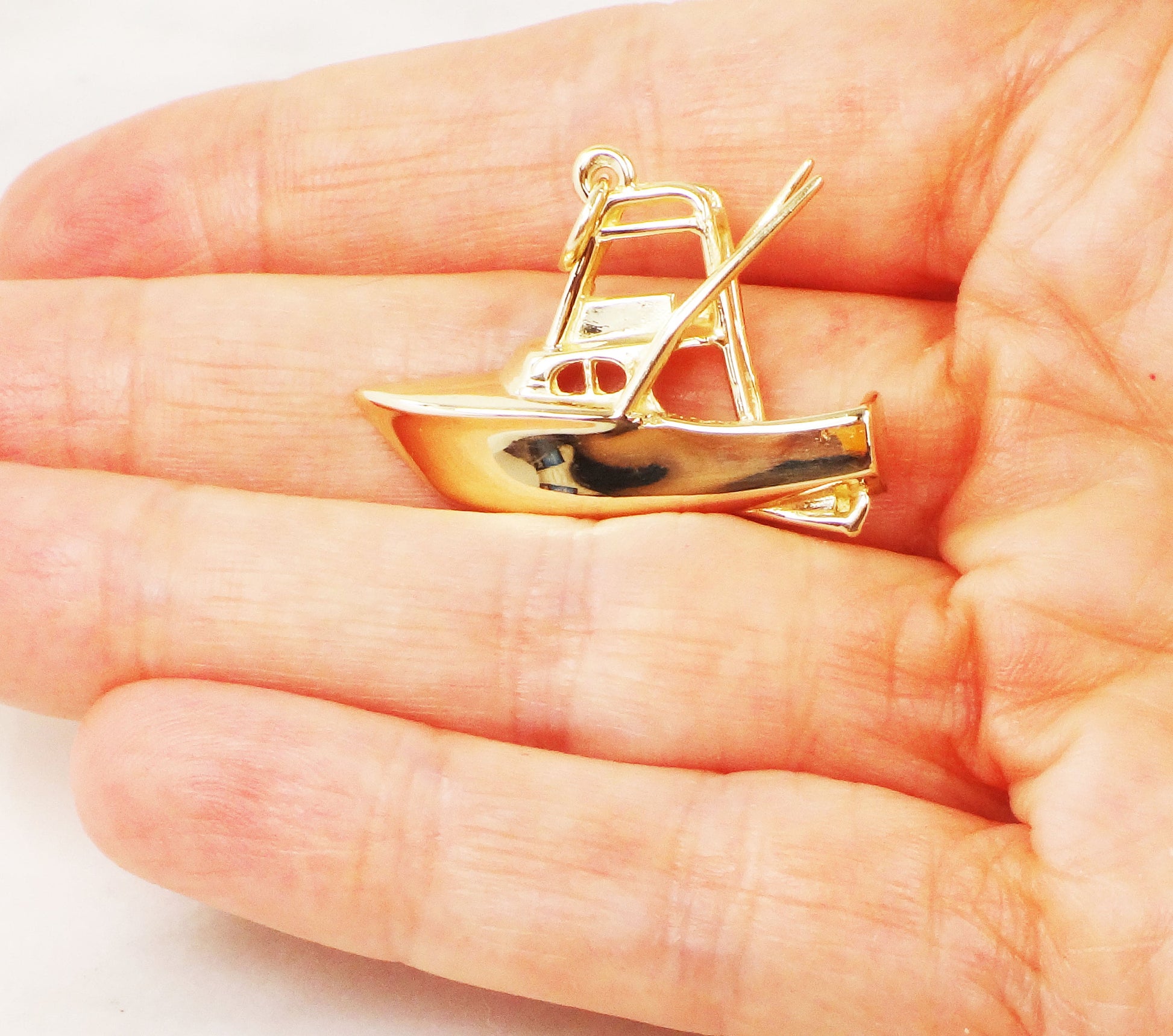 Vintage 14k Yellow Gold Fishing Boat Pendant Charm
