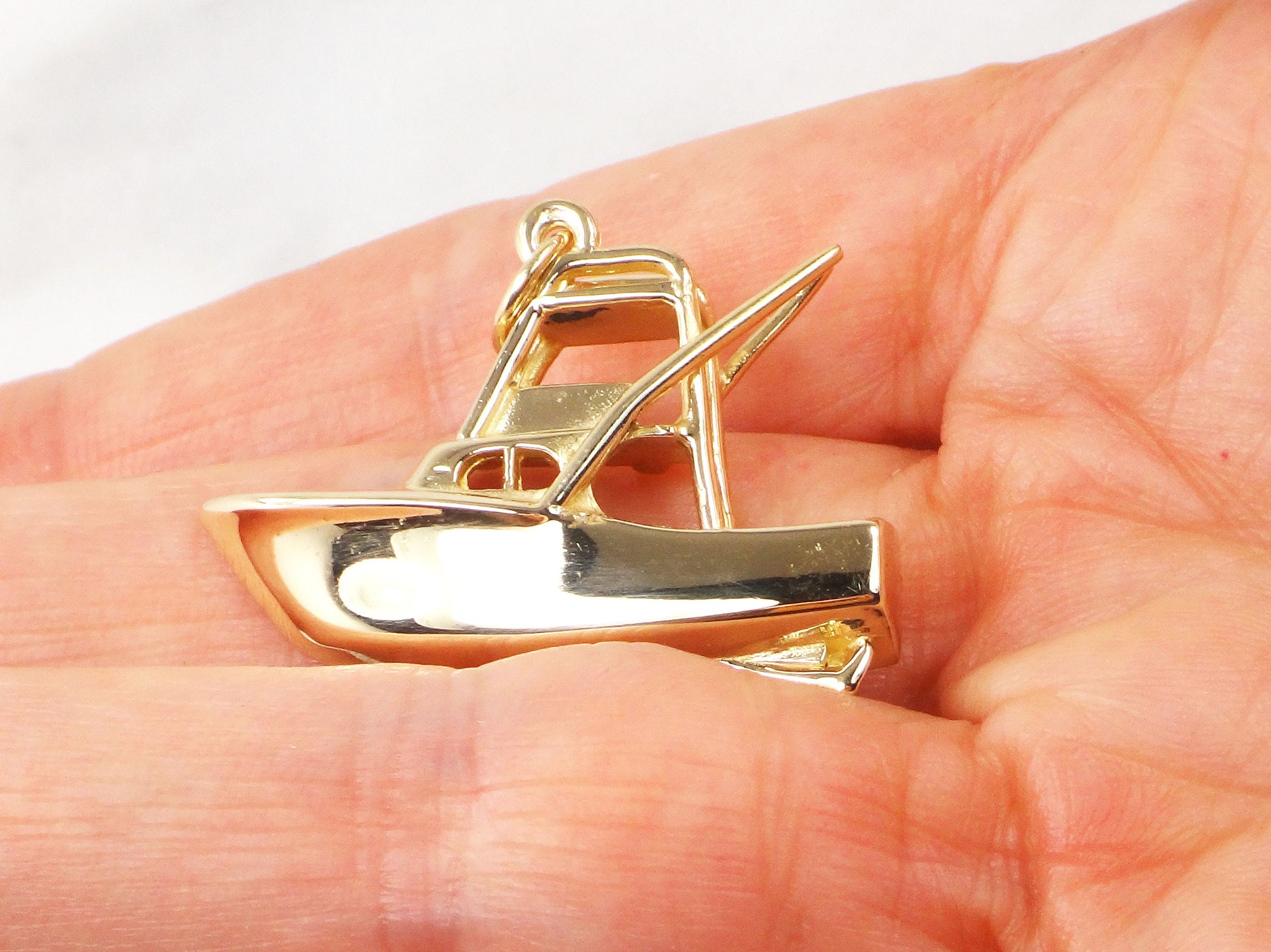 Vintage 14k Yellow Gold Fishing Boat Pendant Charm