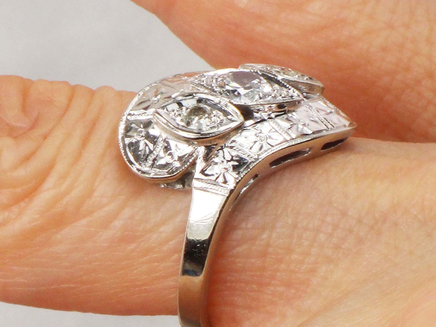 Vintage 14k White Gold Natural Diamond Orange Blossom Ring Circa 1940s Alternative Engagement Ring