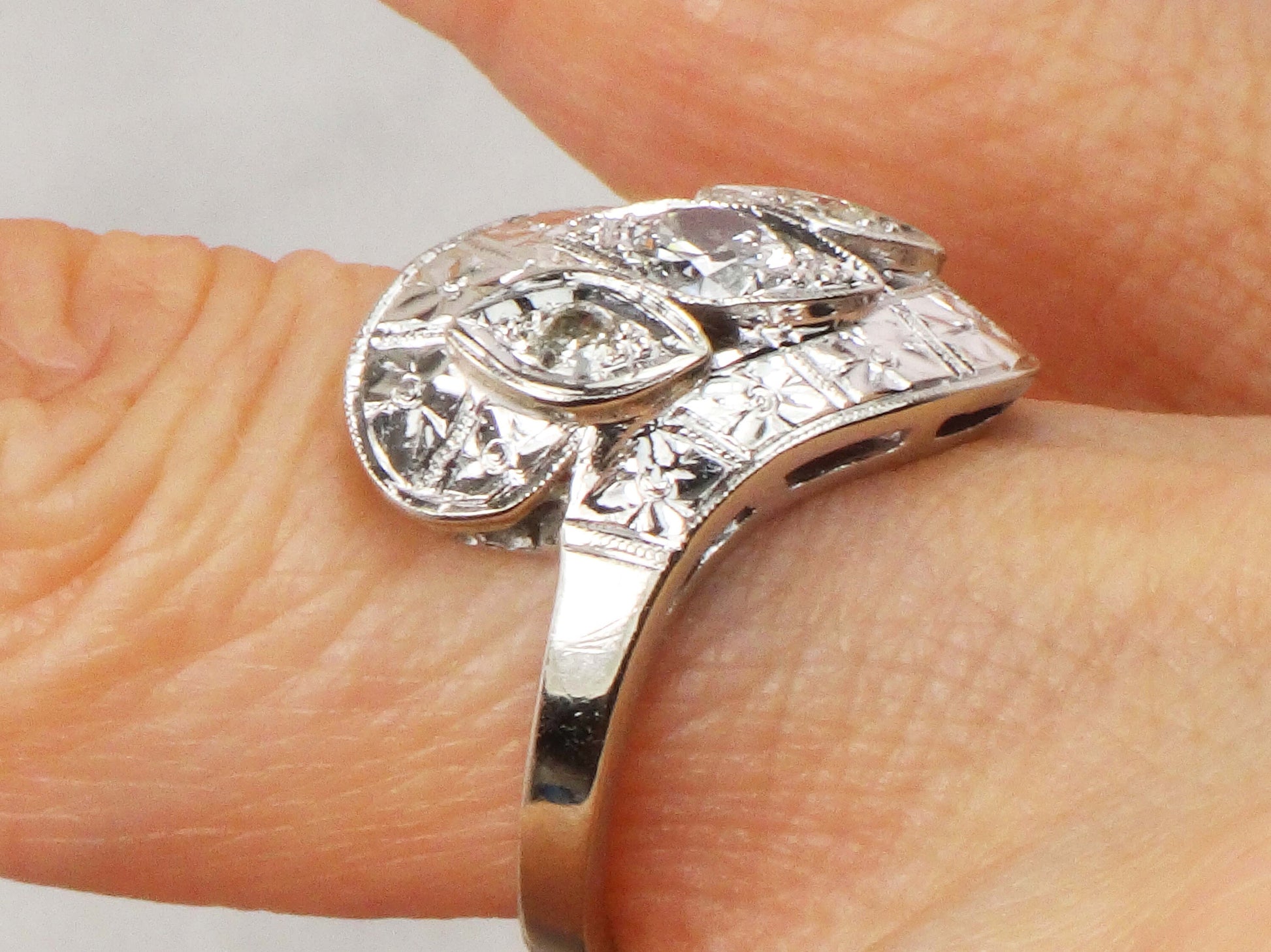 Vintage 14k White Gold Natural Diamond Orange Blossom Ring Circa 1940s Alternative Engagement Ring