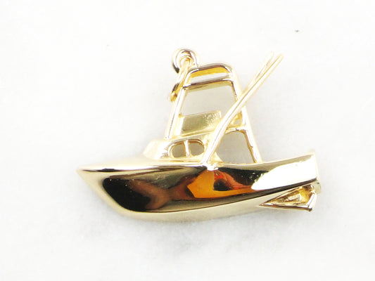 Vintage 14k Yellow Gold Fishing Boat Pendant Charm