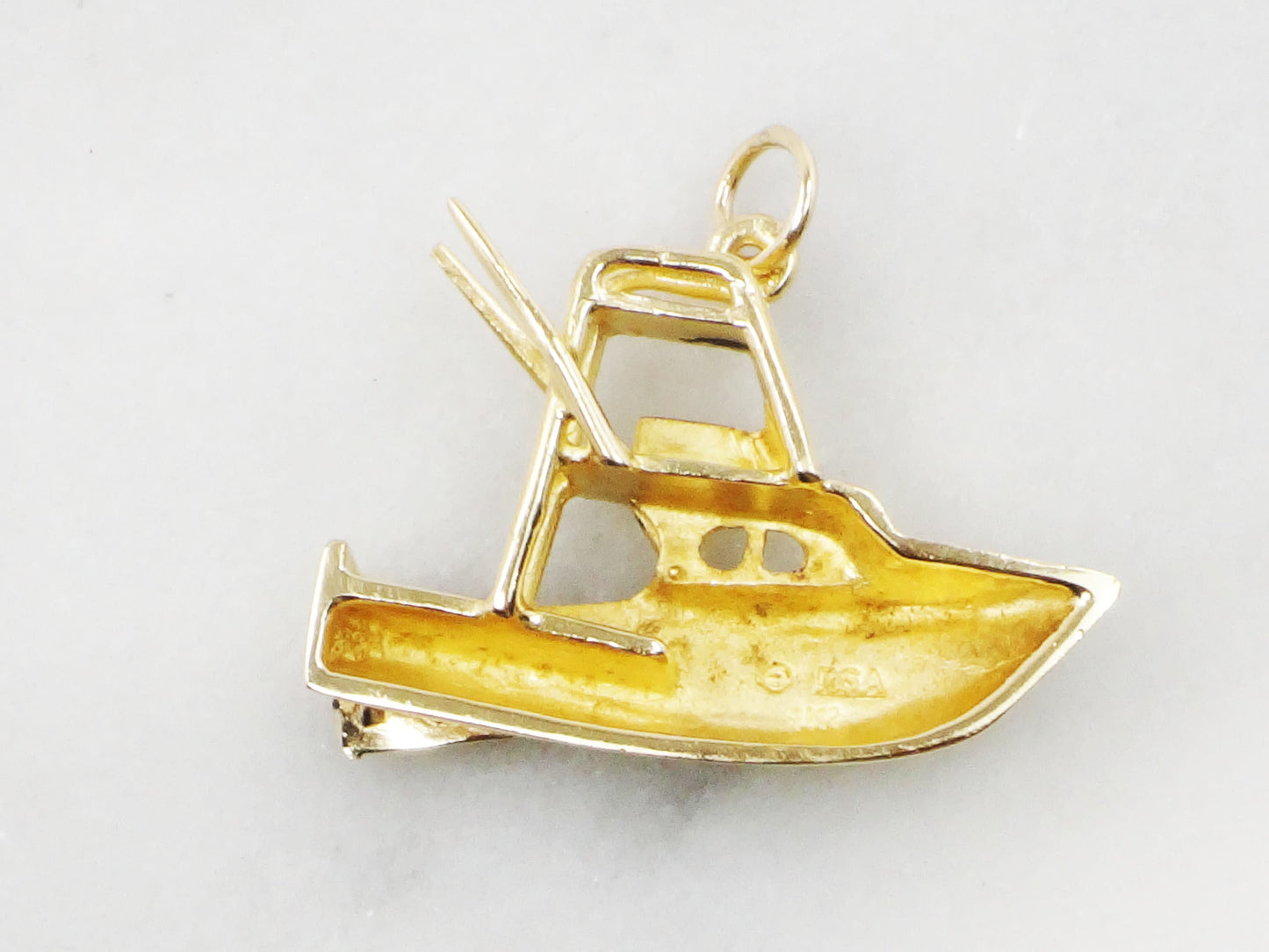 Vintage 14k Yellow Gold Fishing Boat Pendant Charm
