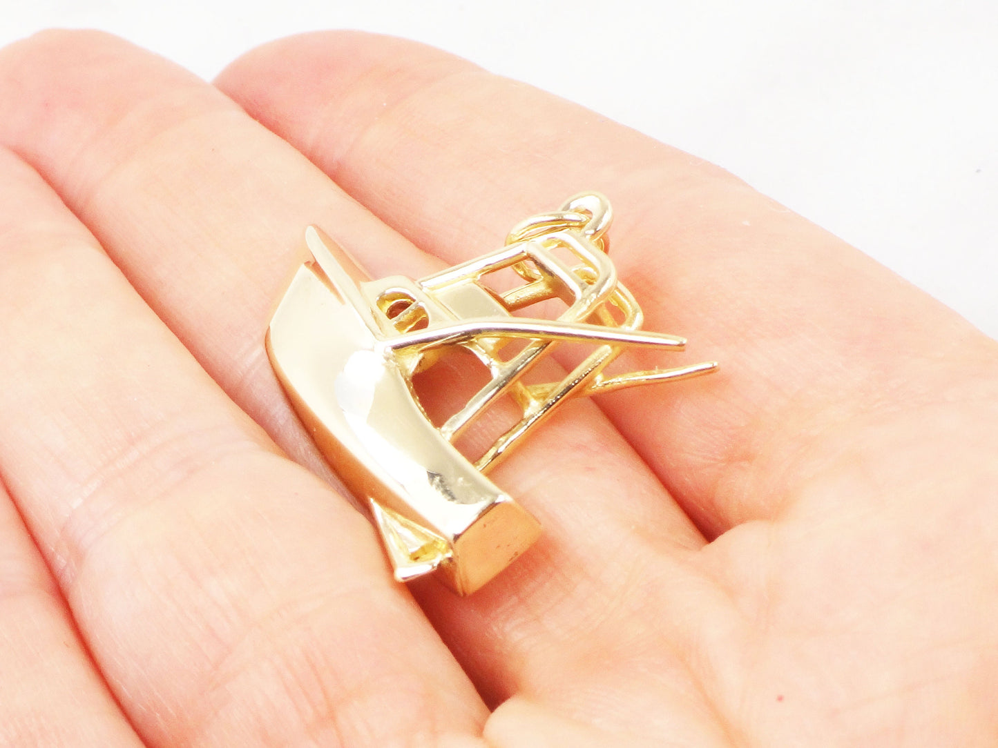 Vintage 14k Yellow Gold Boat Pendant Charm - Fishing Boat Pendant - Nautical Charm