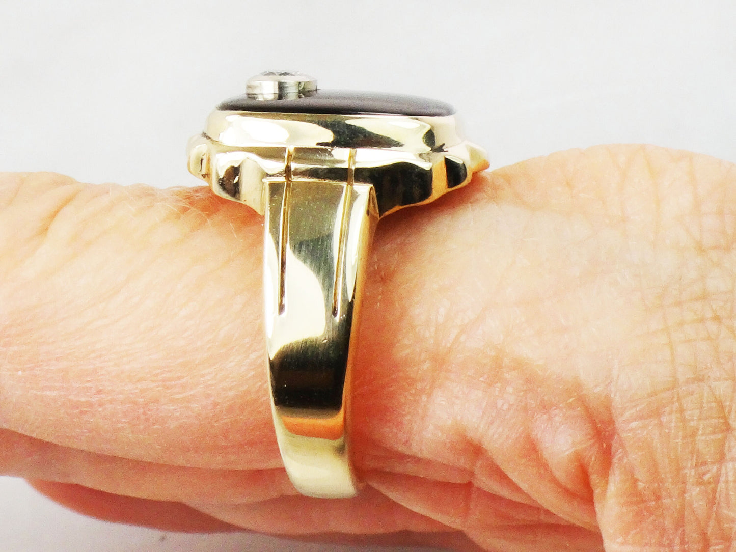 Vintage 10k Yellow Gold Natural Diamond and Black Onyx Ring Men's .20 CT Diamond Ring Size 10 3/4