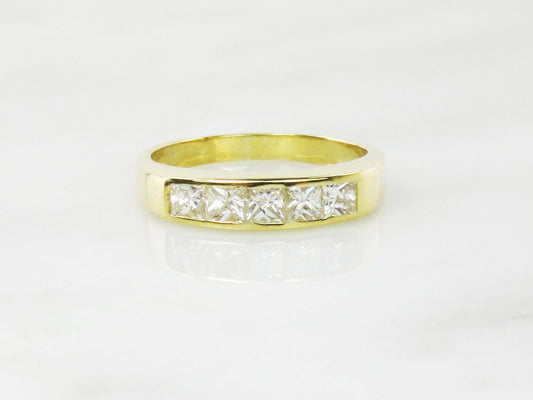Vintage 18k Yellow Gold Princess Cut Diamond Wedding Band Ring