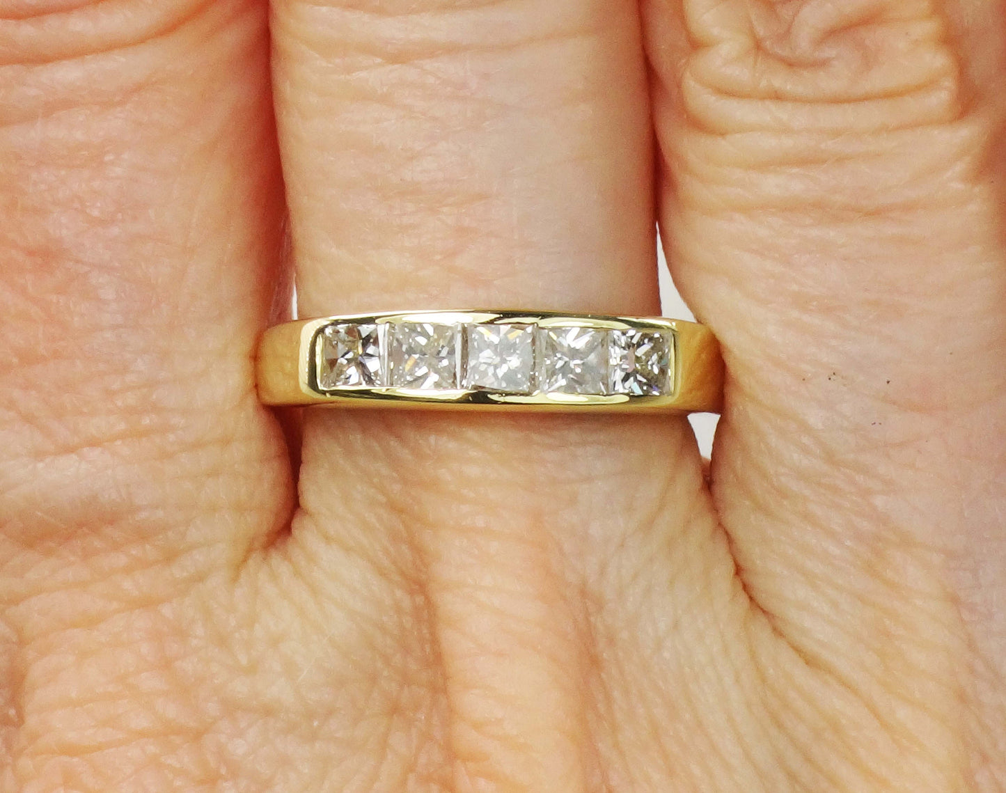 Vintage 18k Yellow Gold Princess Cut Diamond Wedding Band Ring