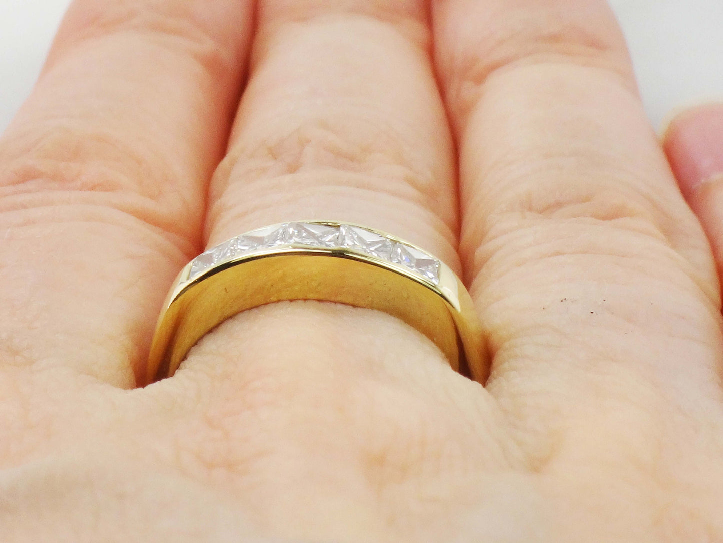Vintage 18k Yellow Gold Princess Cut Diamond Wedding Band Ring