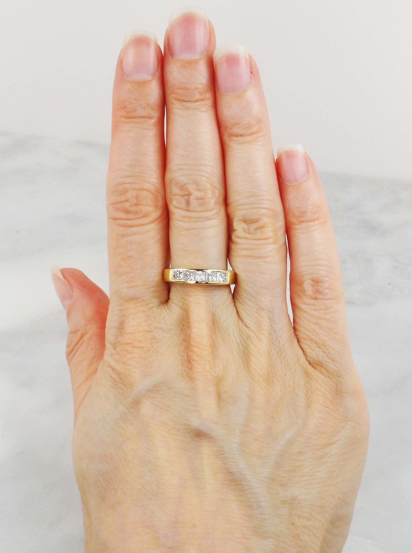 Vintage 18k Yellow Gold Princess Cut Diamond Wedding Band Ring