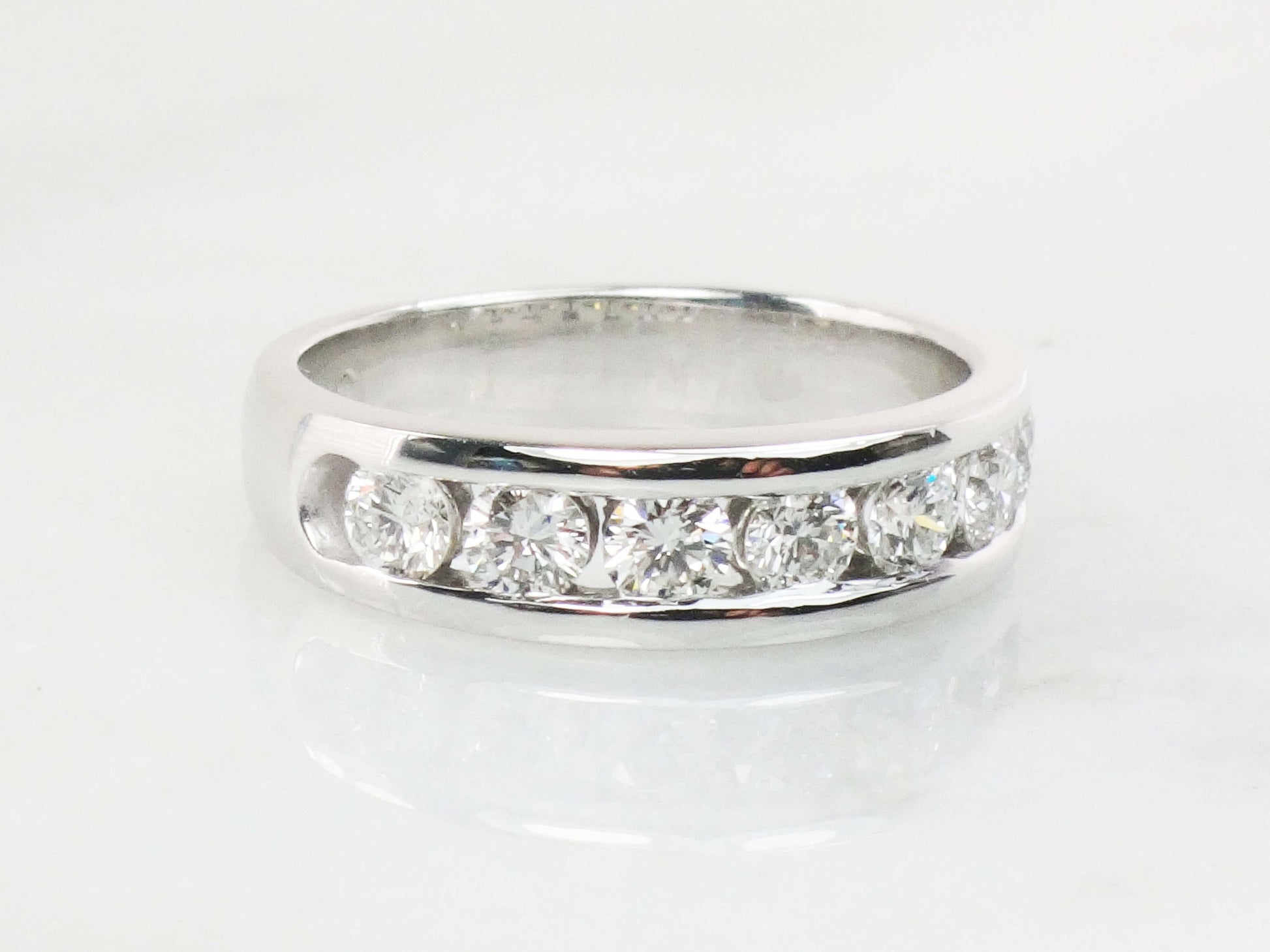 Vintage 14k White Gold Diamond Wedding Band: Channel Set .75 CTS TDW