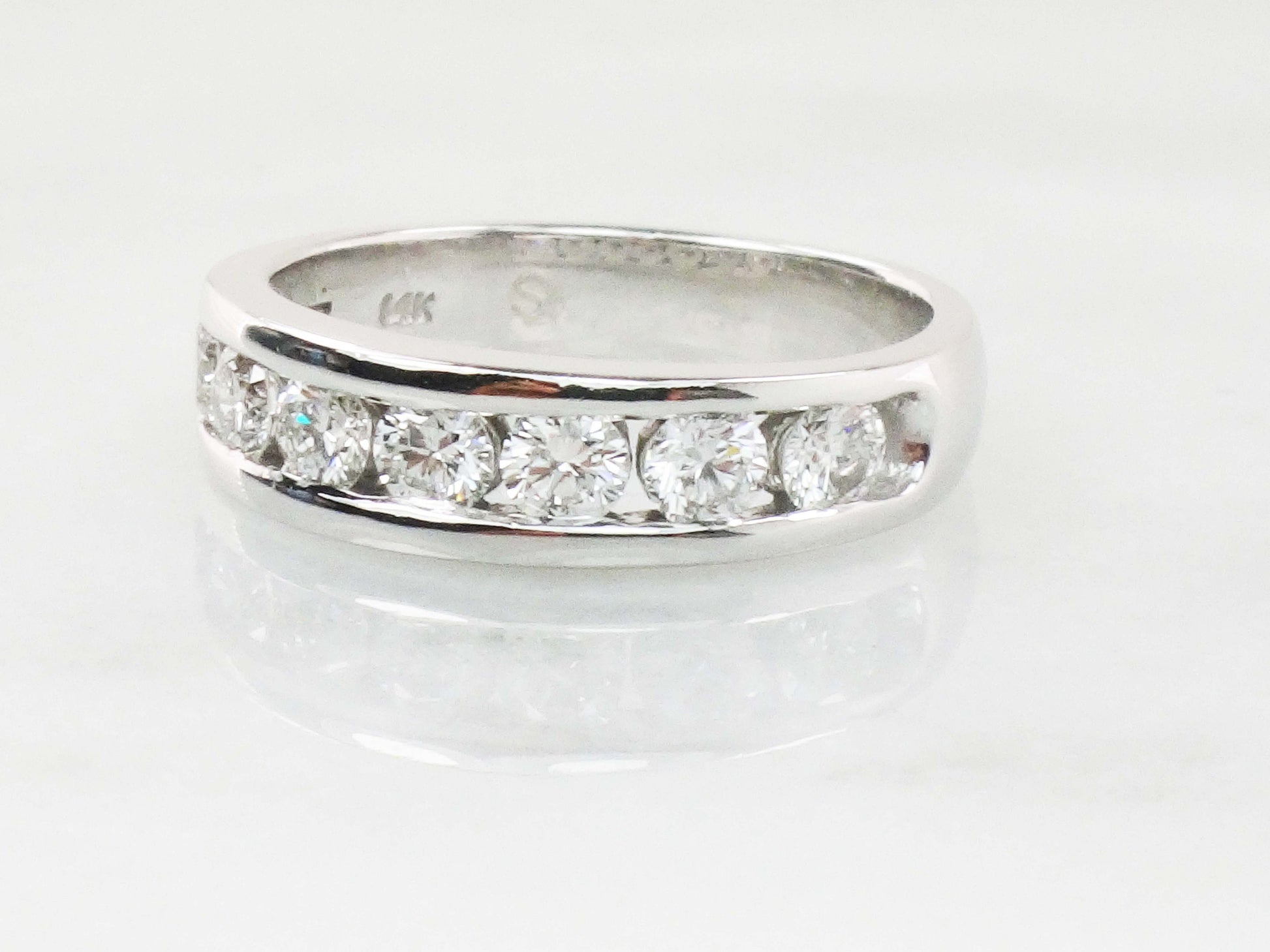 Vintage 14k White Gold Diamond Wedding Band: Channel Set .75 CTS TDW